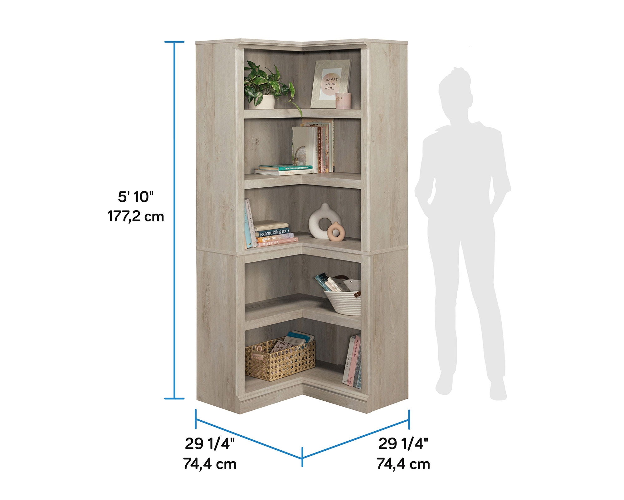 5-Shelf Corner Bookcase in Chalked Chestnut