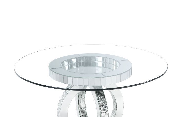 ACME Ornat - Dining Table - Clear Glass, Mirrored & Faux Diamonds - 30" | Meri Furniture