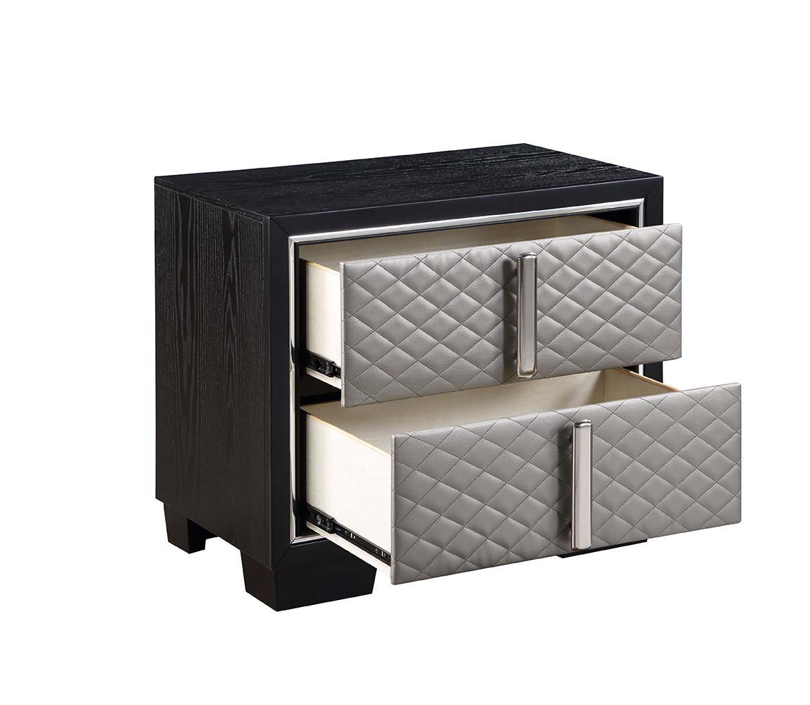 Nicola - Nightstand - Silver Synthetic Leather & Black