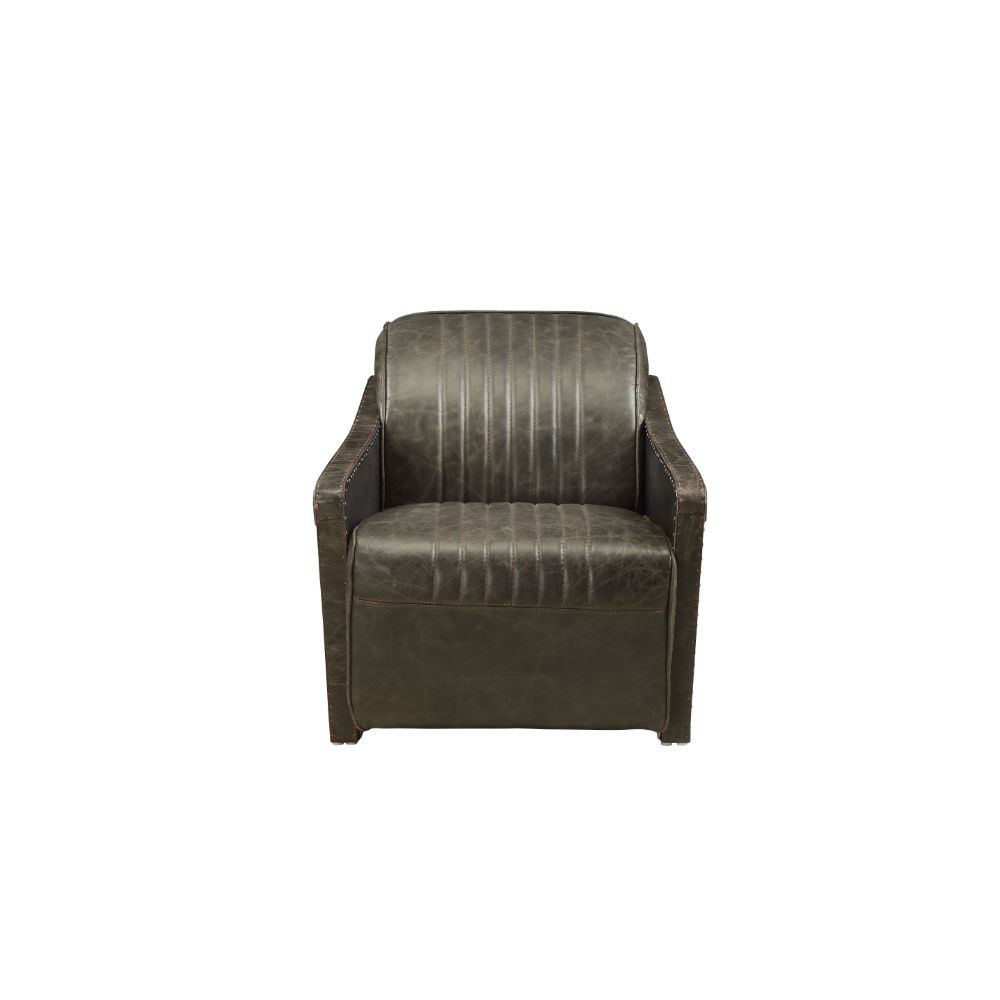 ACME Winchester - Chair - Aluminum & Distress Espresso Top Grain Leather | Meri Furniture