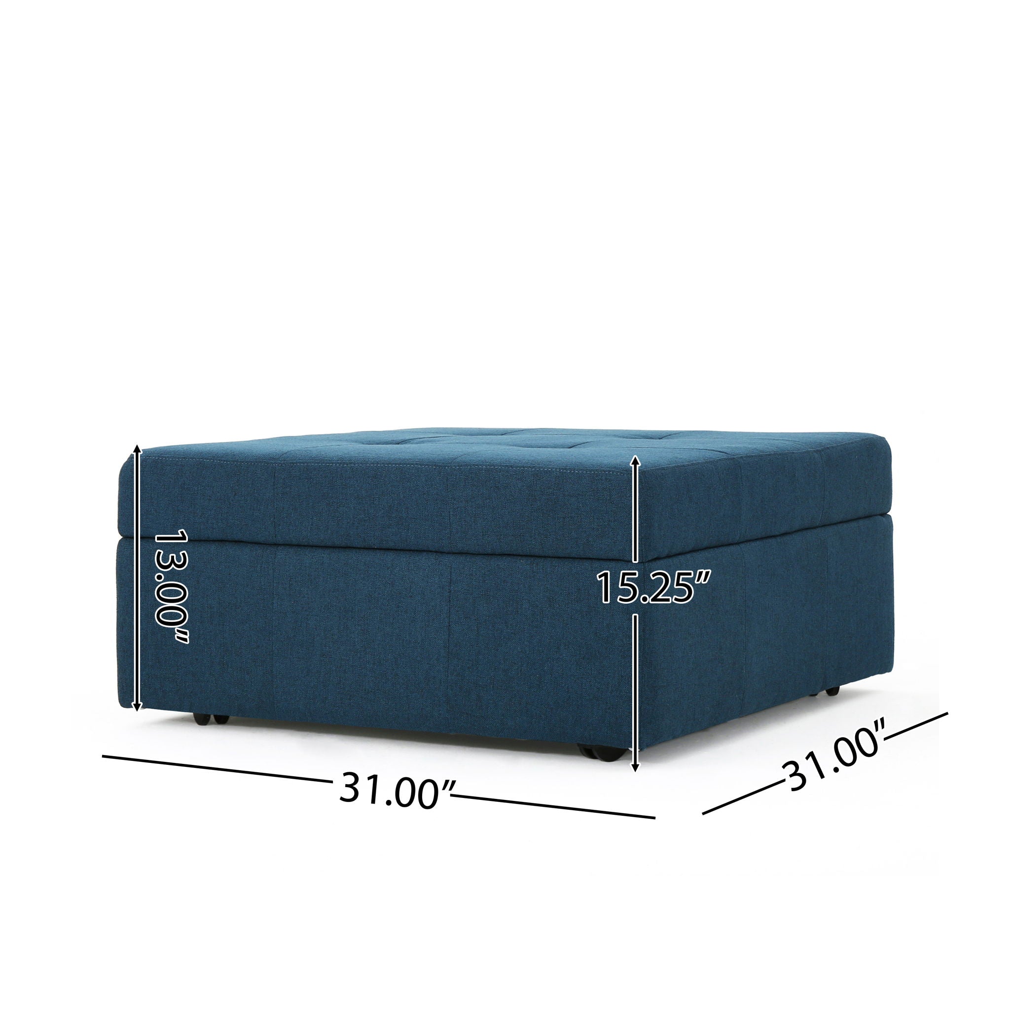 Flip Top Ottoman With Tufted Waffle Stitch And Rolling Casters - Navy Blue