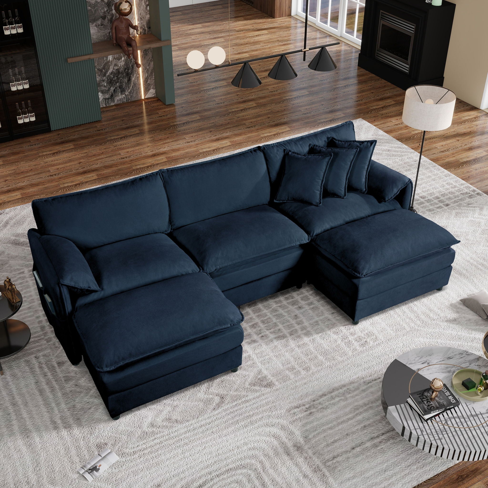 Modern Comfy Deep Seat Modular Sectional Sofa Cloud Couch With Ottoman