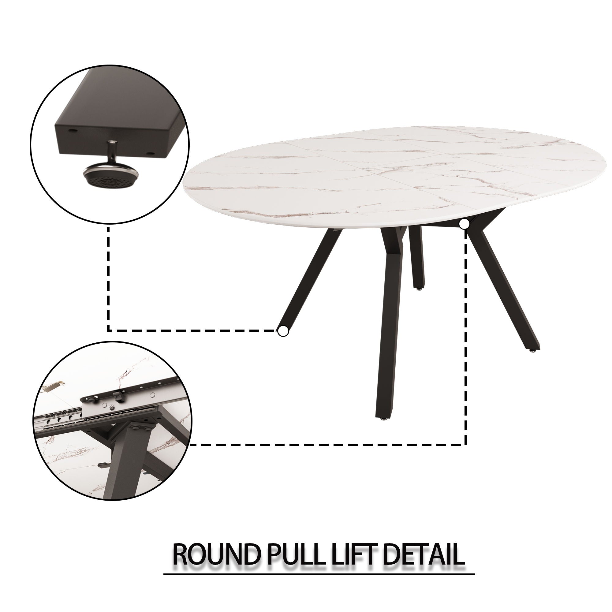 Modern Extendable White Circular Dining Table with MDF Top and Metal Legs for 4-6 Persons