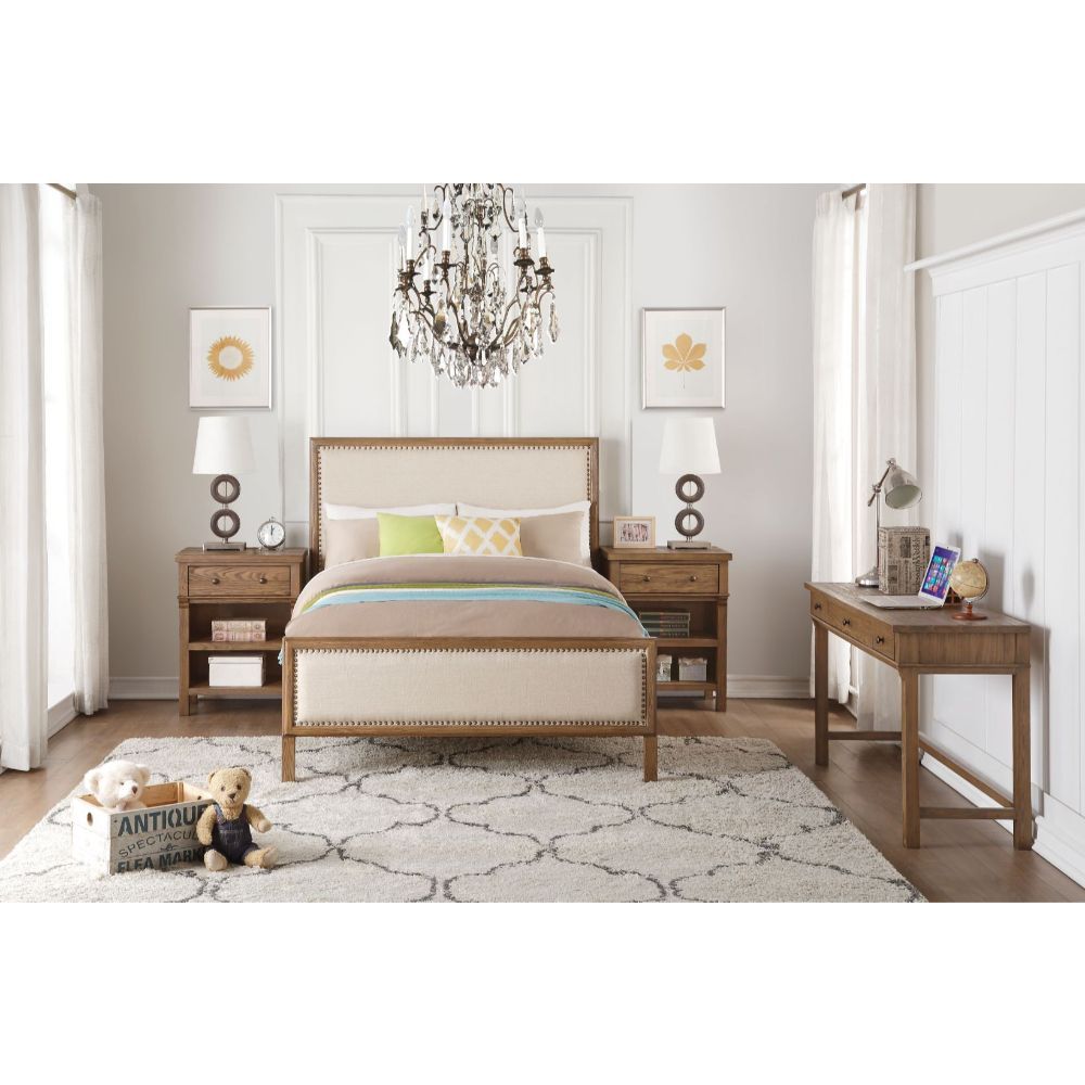 ACME Inverness - Full Bed - Beige Linen & Reclaimed Oak | Meri Furniture