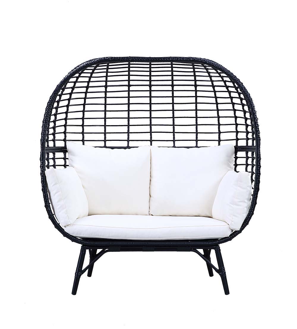ACME Penelope - Patio Lounge Chair - Cream Fabric & Black Finish | Meri Furniture