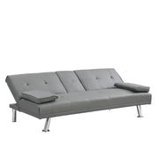 Modern Sofa Bed With Armrest 2 Holders, Wood Frame & Stainless Leg