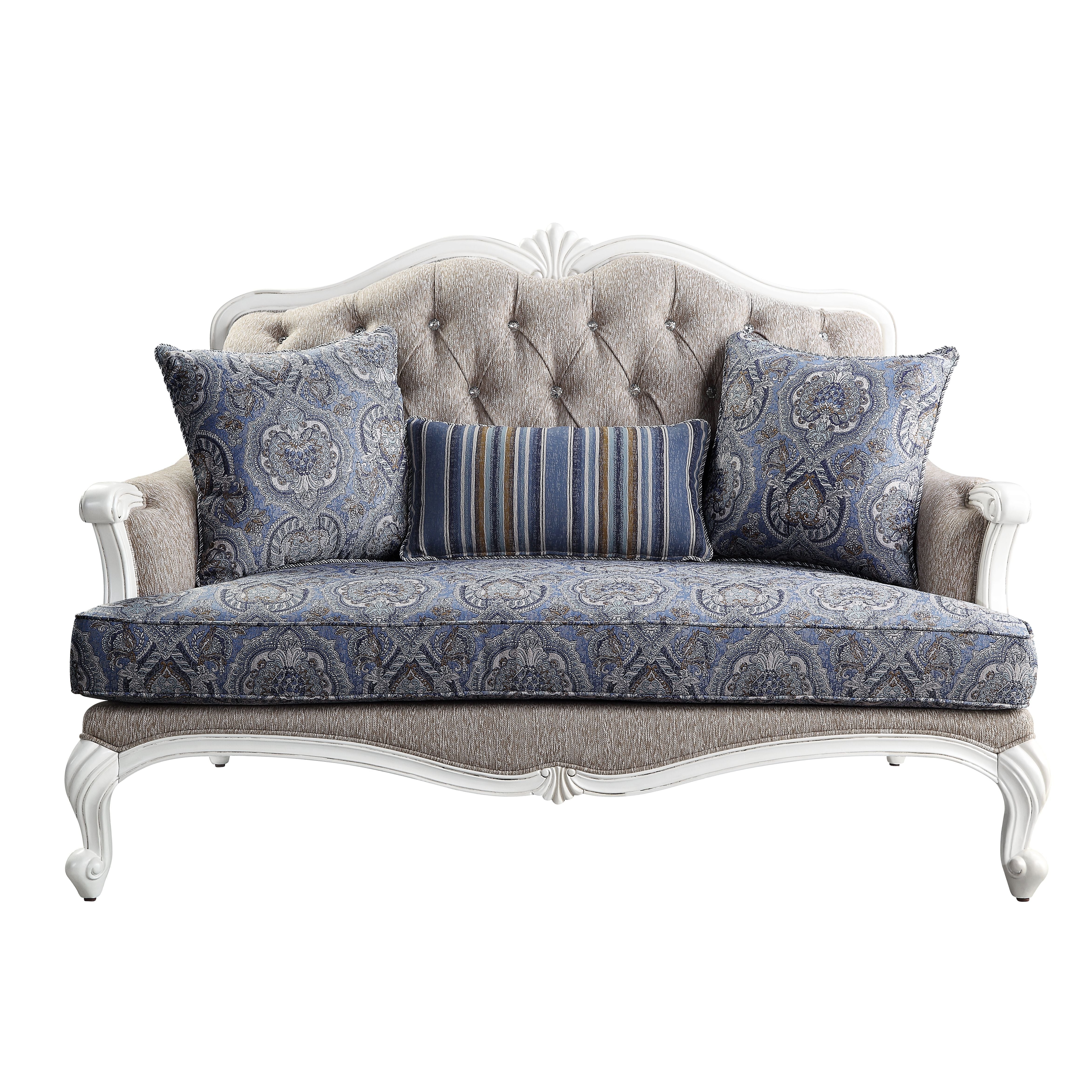 ACME Ciddrenar - Loveseat - Fabric & White Finish | Meri Furniture