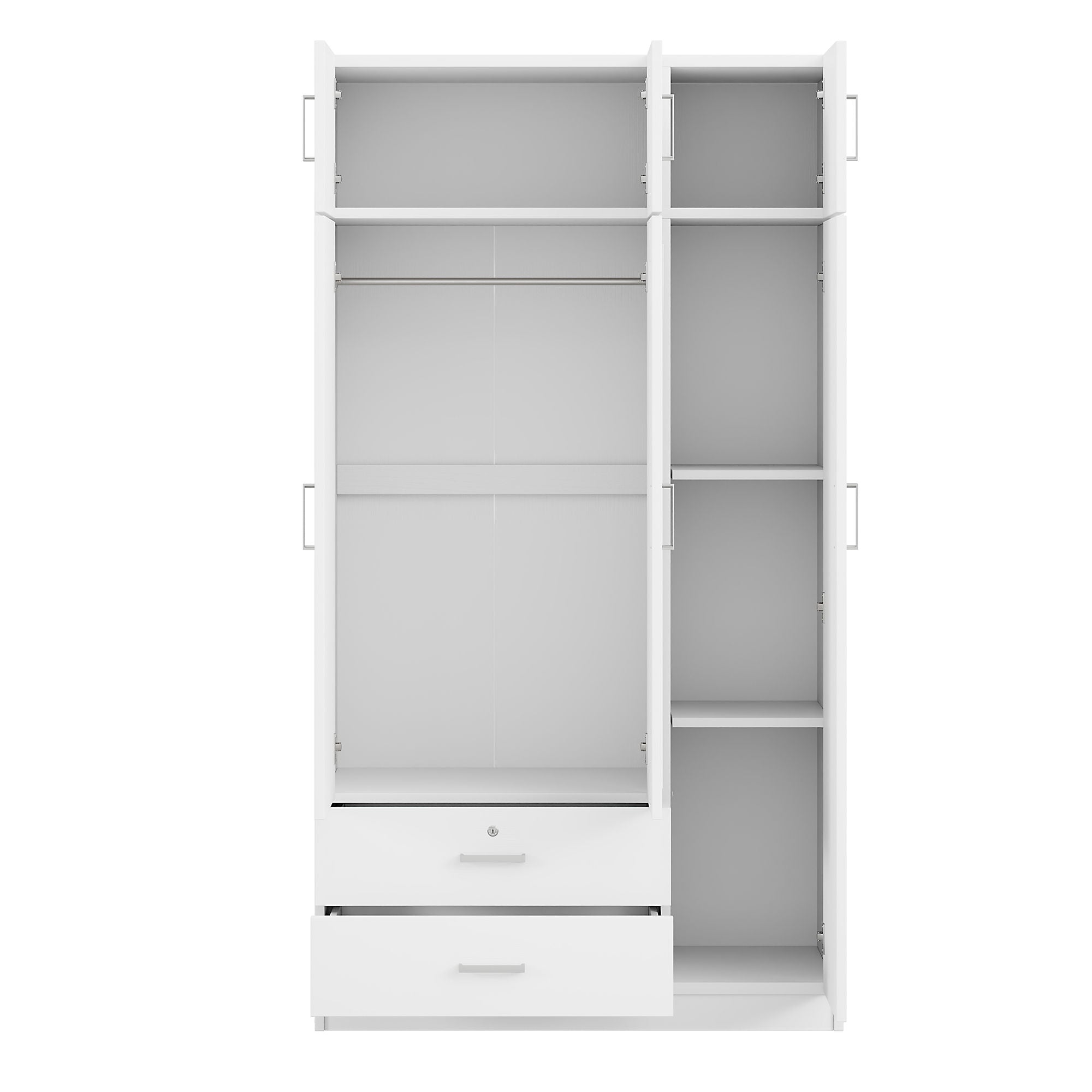 Modern 3 Door Mirror Wardrobe With 2 Drawers And Top Cabinet