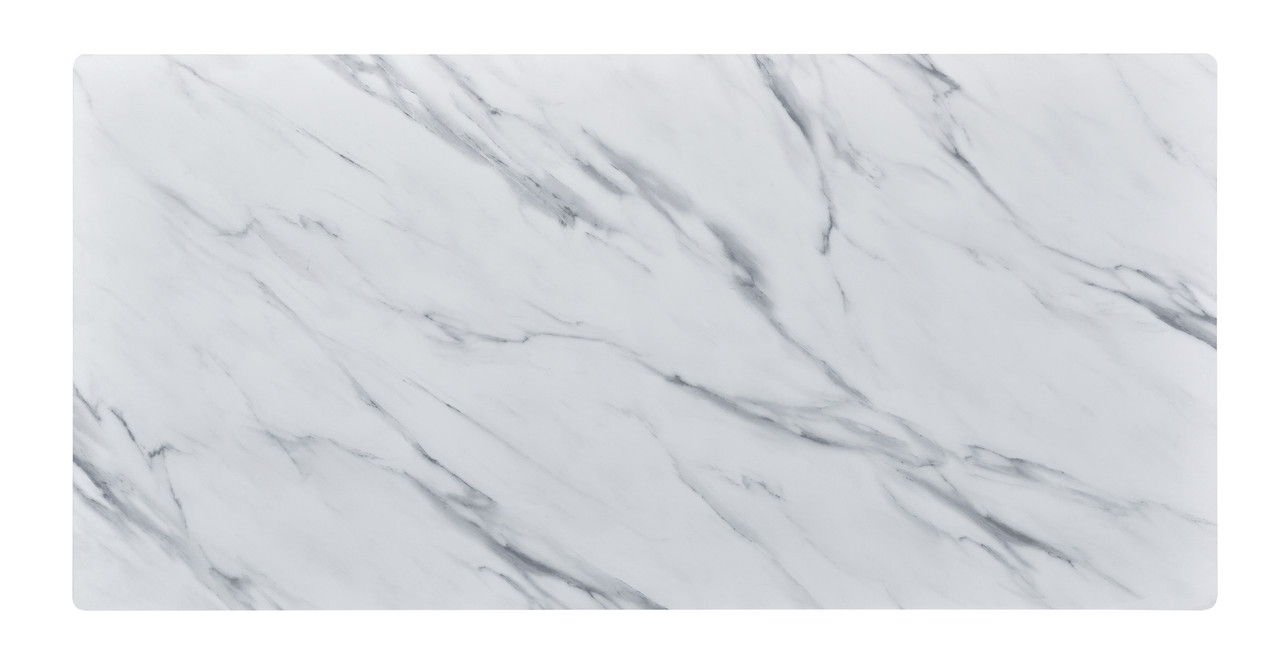 Landon 47"W Coffee Table with Glass White Marble Texture Top and Bent Wood Design