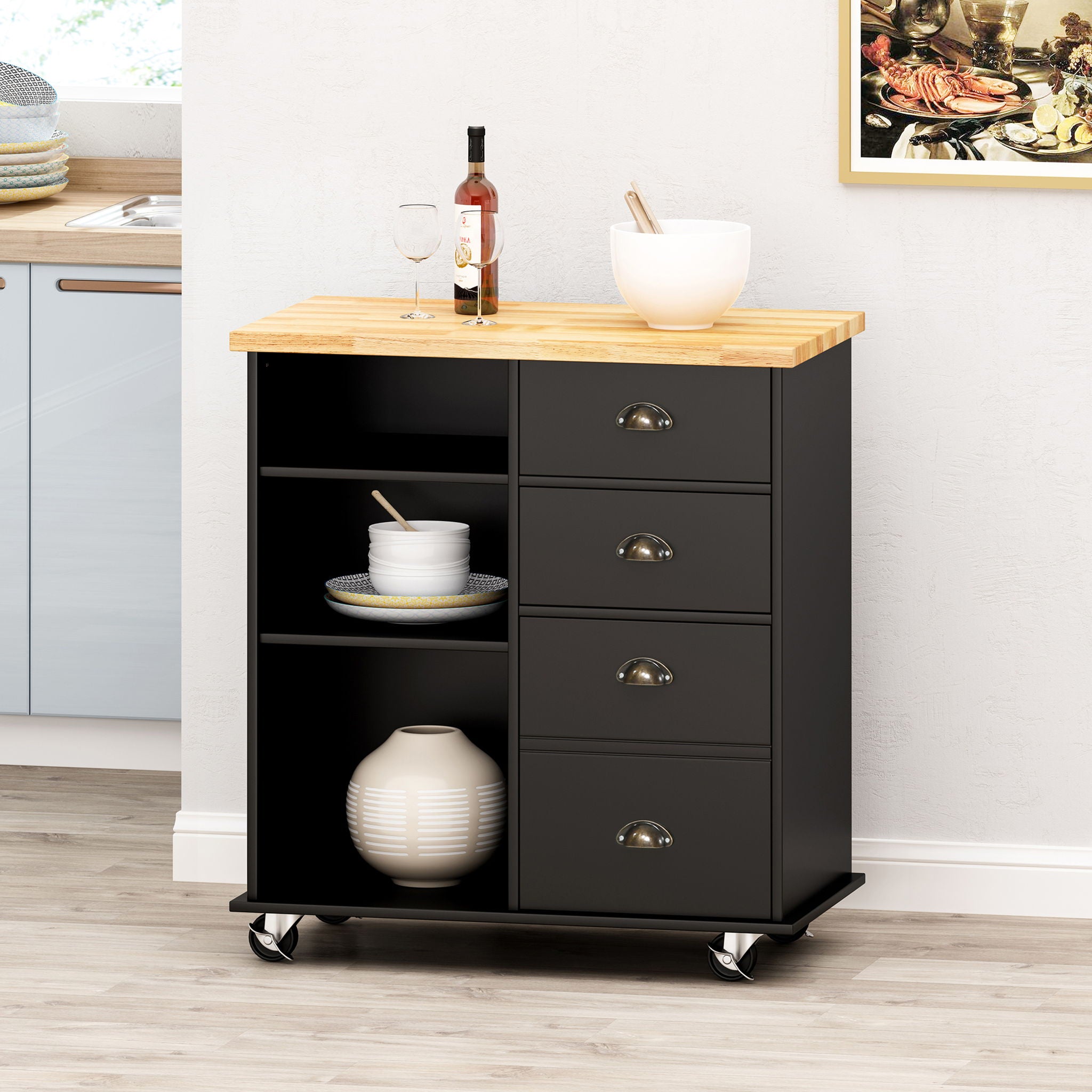 Yohaan - Contemporary Kitchen Cart With Wheels