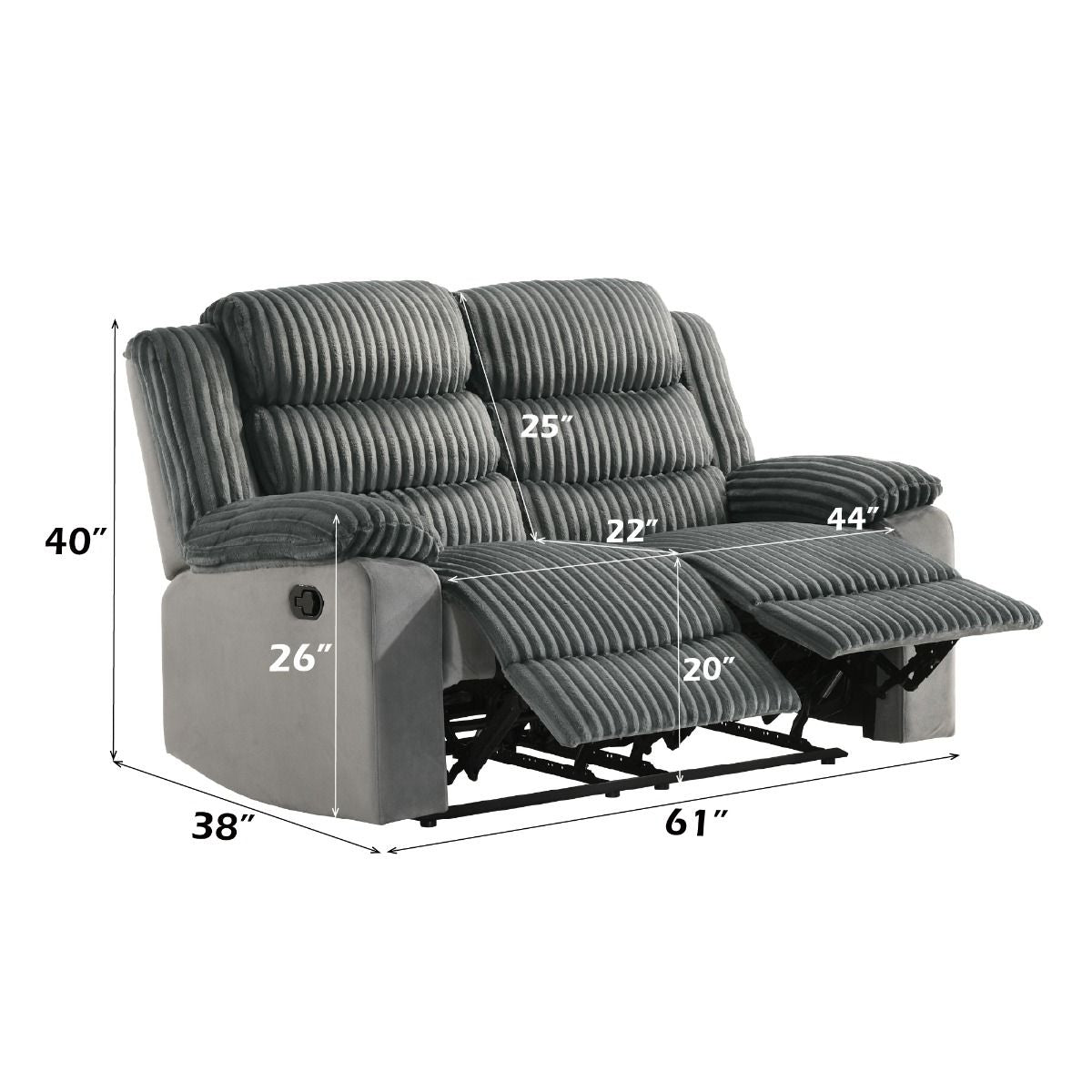 Lesley - Motion Loveseat - Gray Corduroy & Velvet