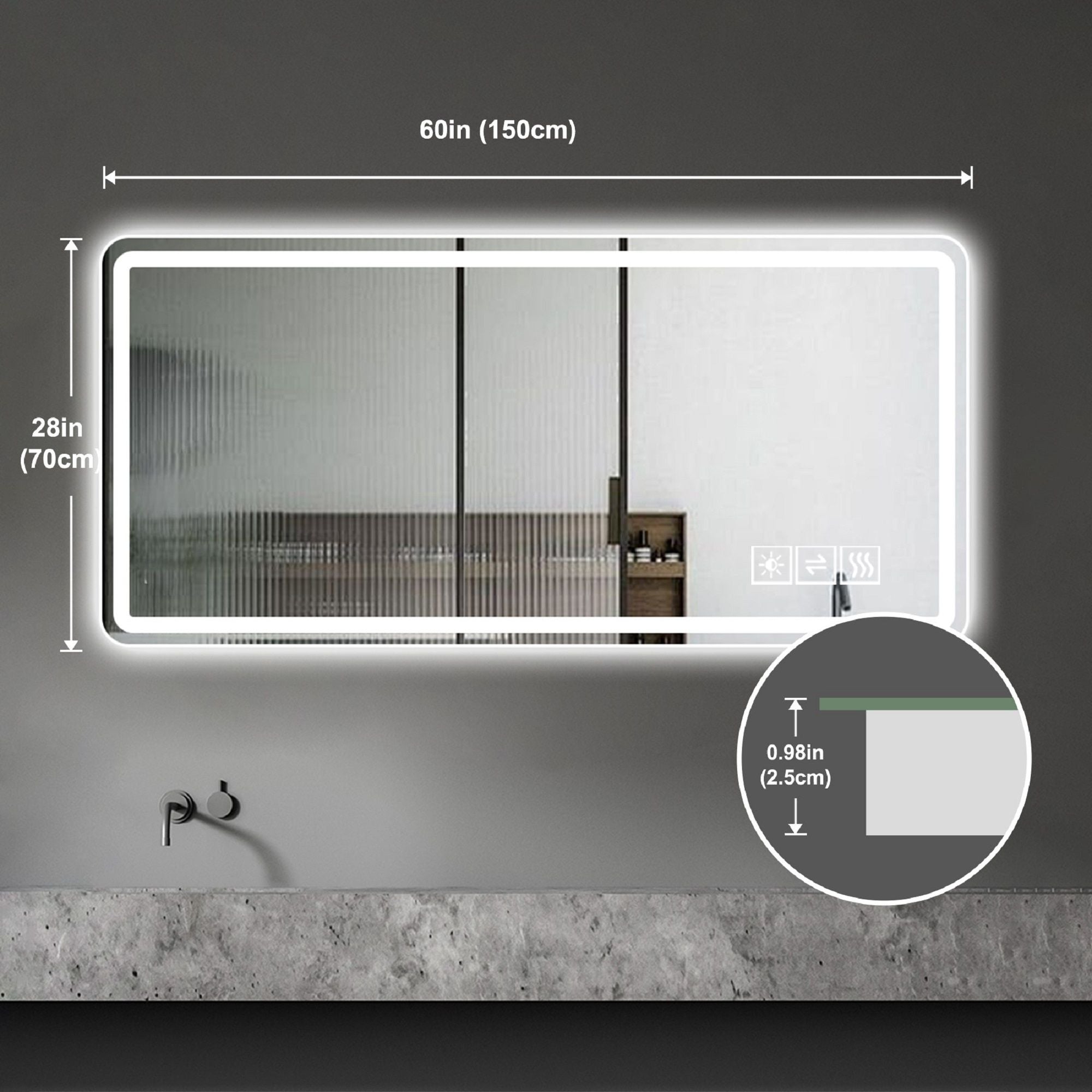 Frameless LED Bathroom Mirror Vanity With Anti Fog Front Lights - Silver