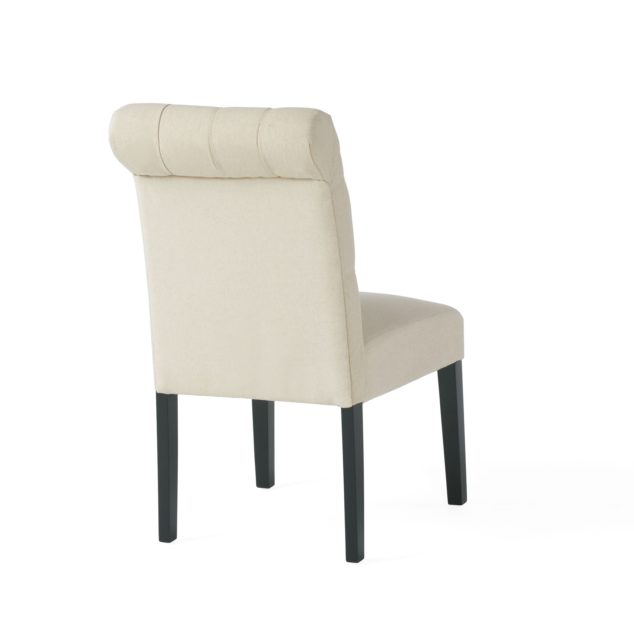Dining Rolltop Chairs (Set of 2), Upholstered Armless Chair With Wood Leg - Ivory