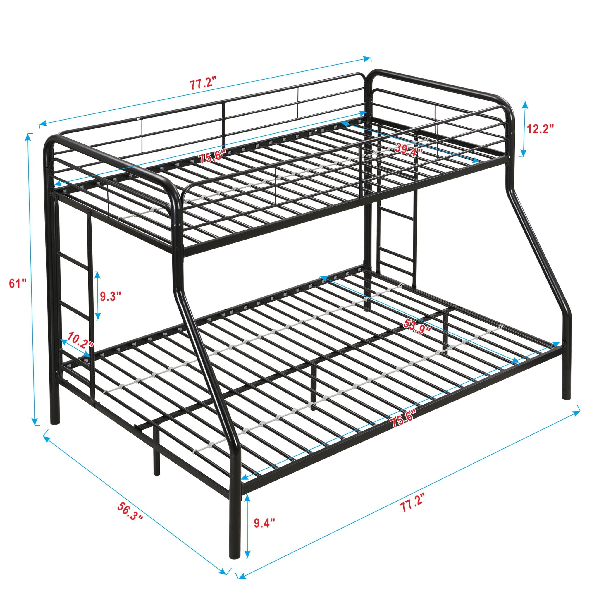 Modern Twin Over Full Metal Bunk Bed With Trundle And Dual Side Ladder And Metal Design - Black / Brown