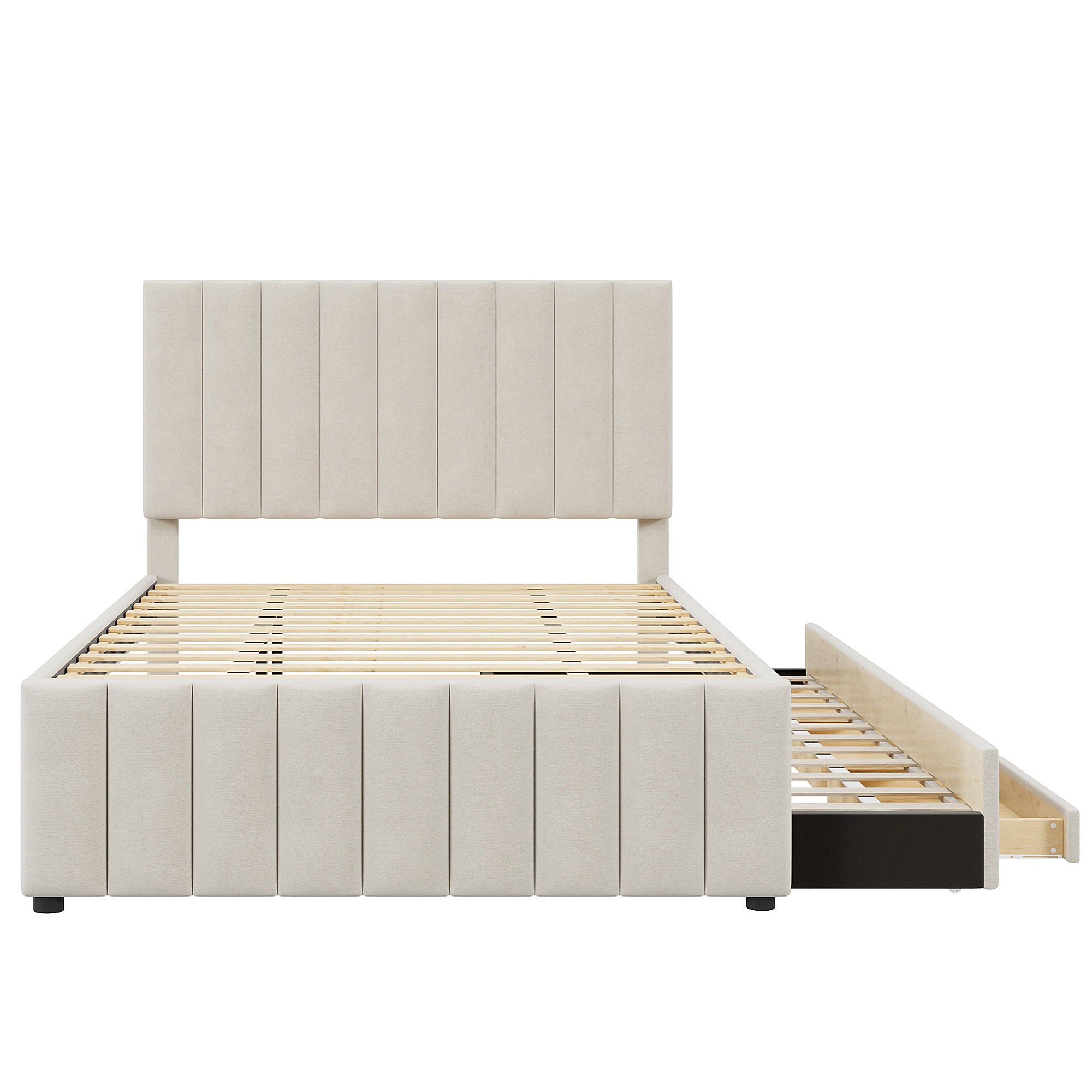 Upholstered Platform Bed With Twin Size Trundle And 3 Drawers