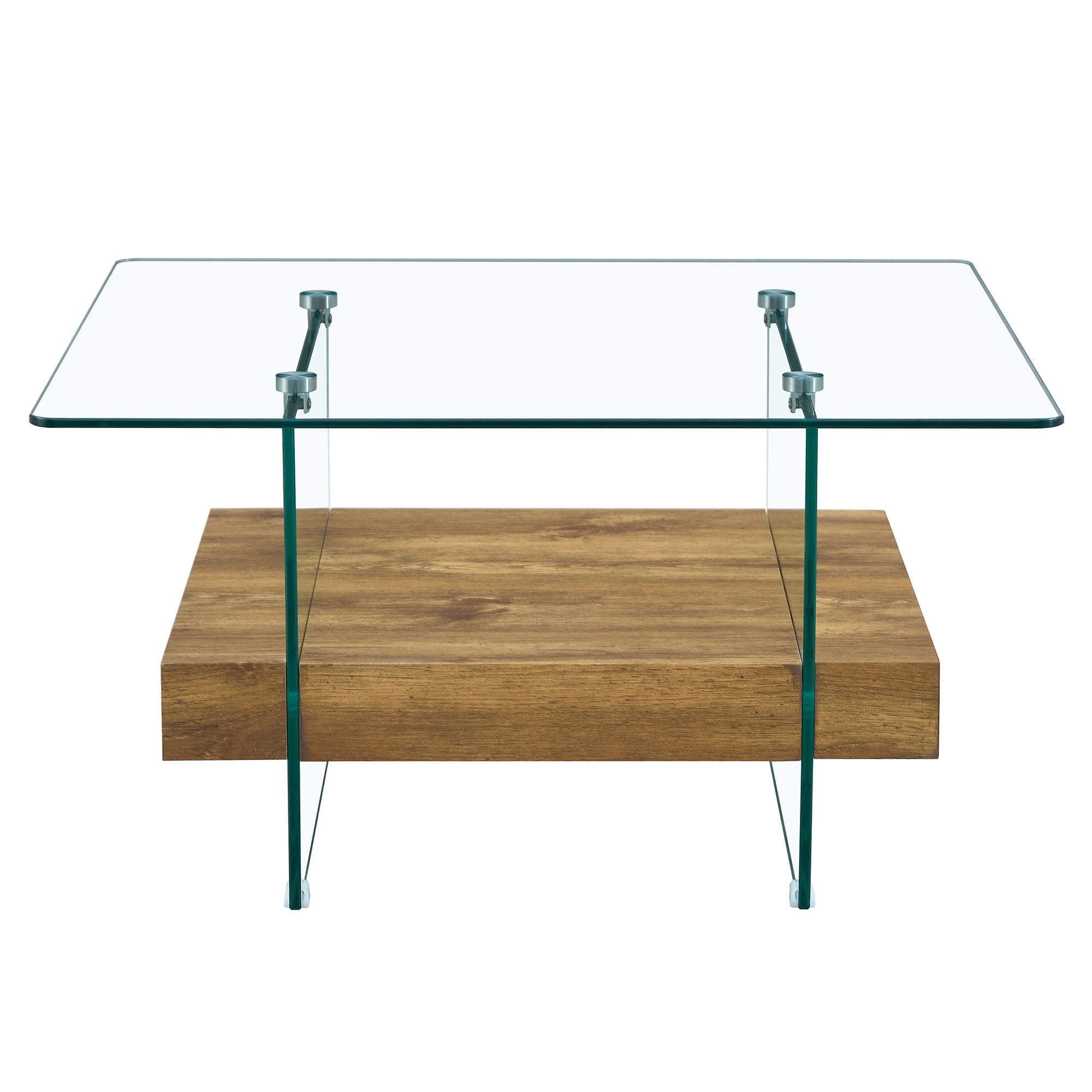 Modern 2 Tier Square Coffee Table, Elegant Marble Pattern