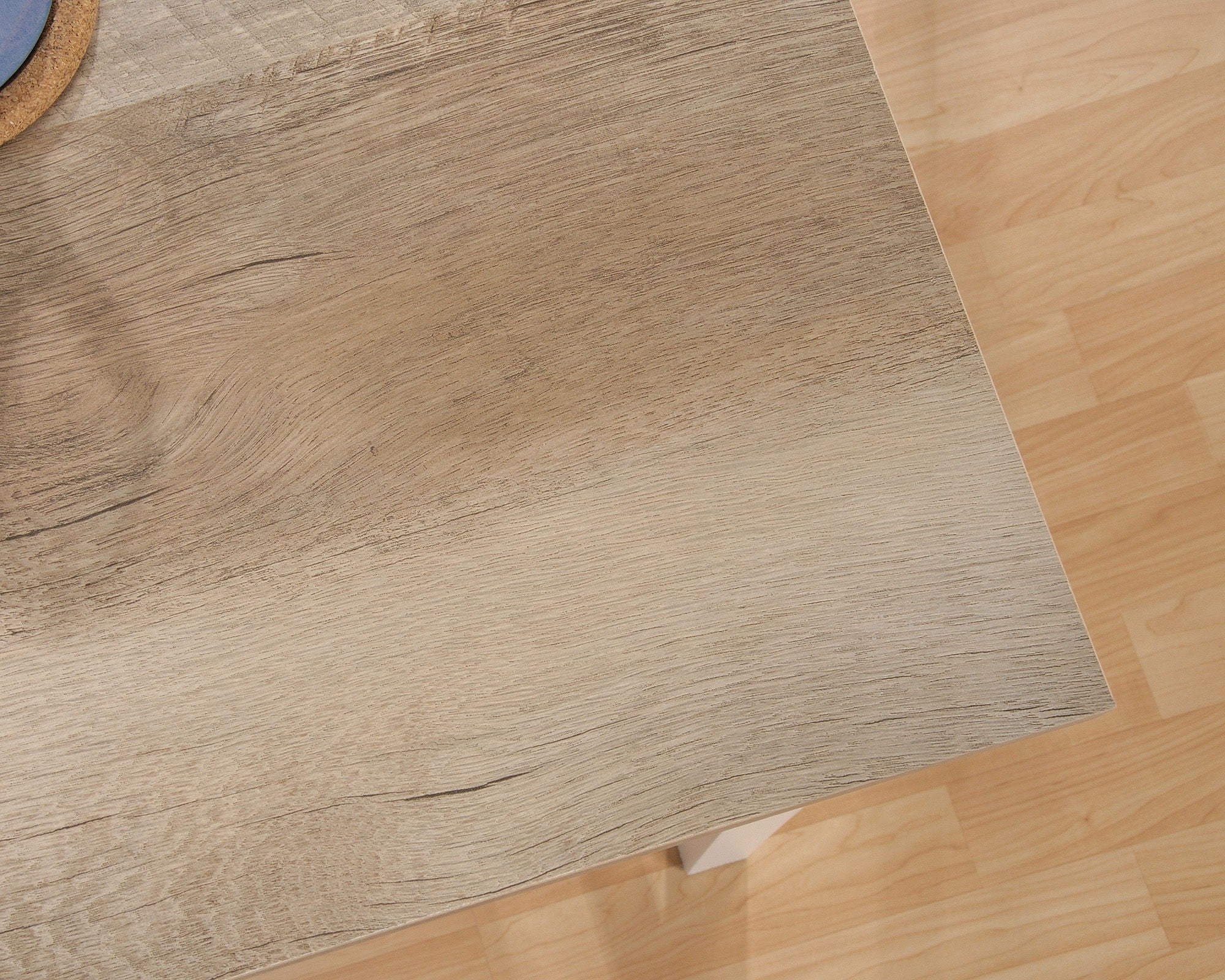 White L-Shaped Desk with Oak Finished Top