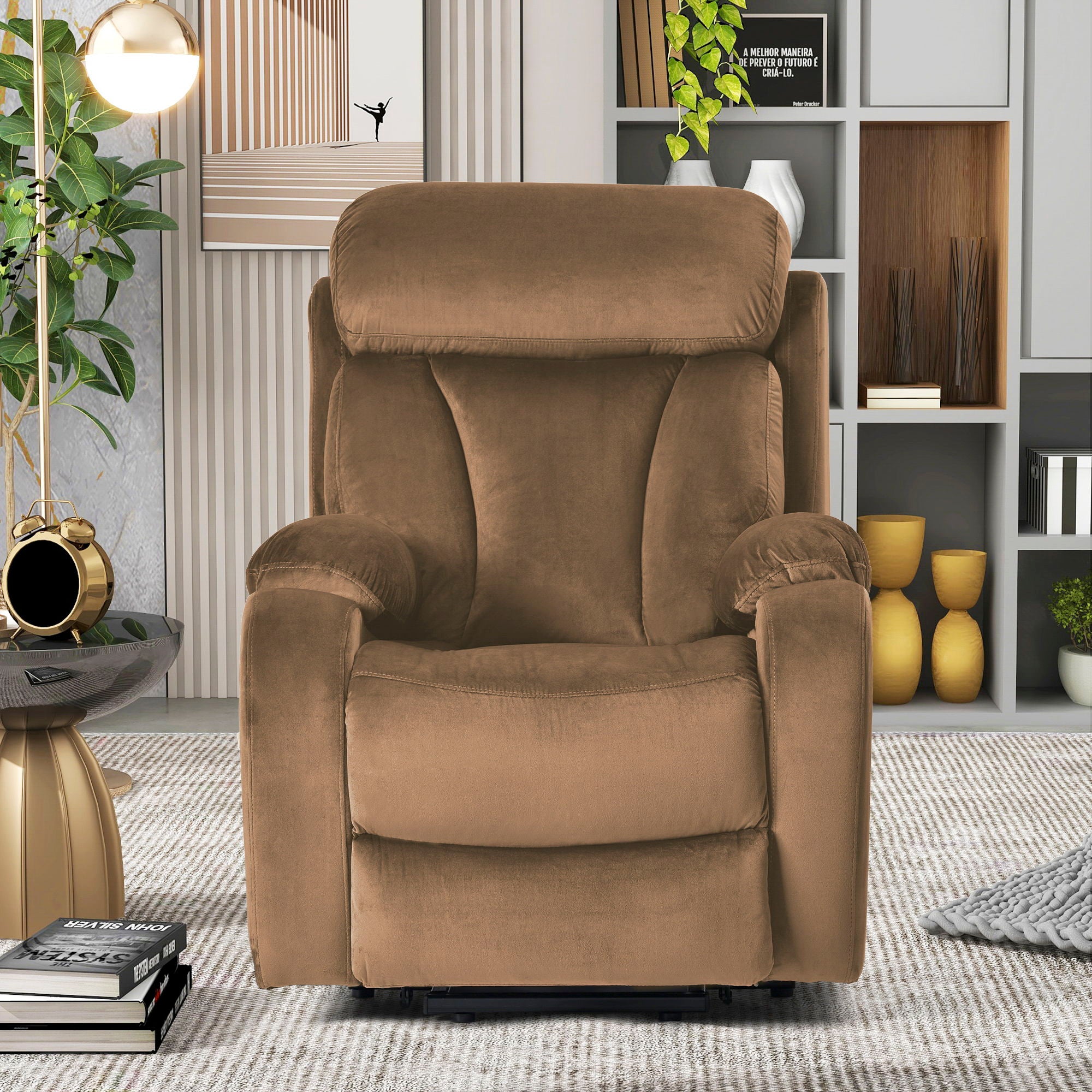 Lift Chair Recliner Power Remote Control Recliner Sofa Relax Soft Chair Anti - Skid Australia Cashmere Fabric Furniture Living Room - Brown