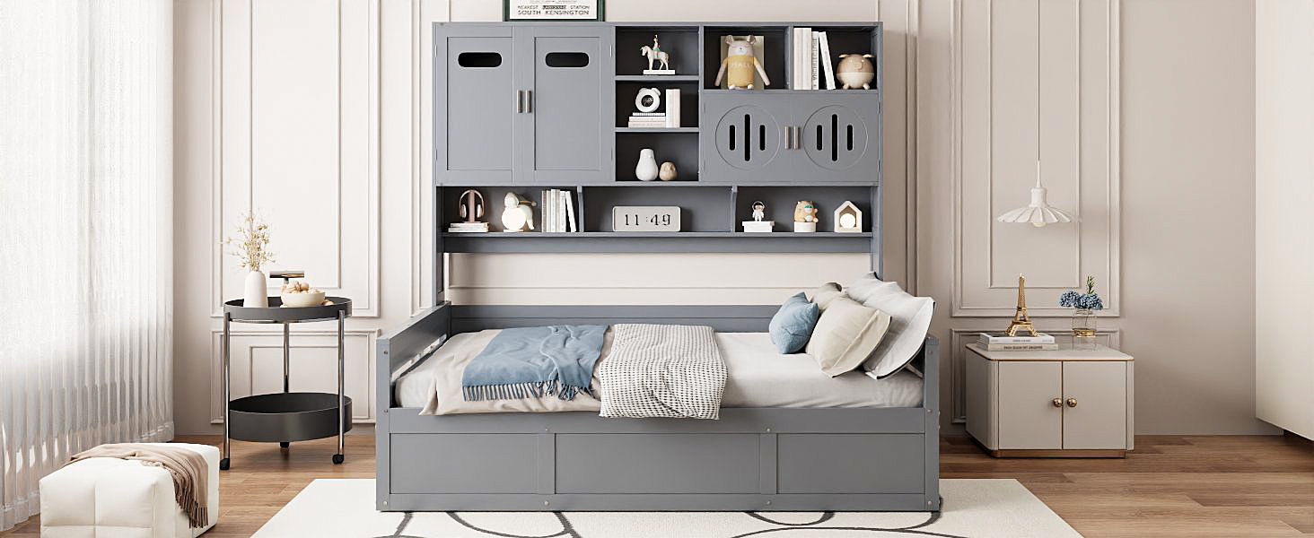 Daybed With All-In-One Cabinet And Shelf