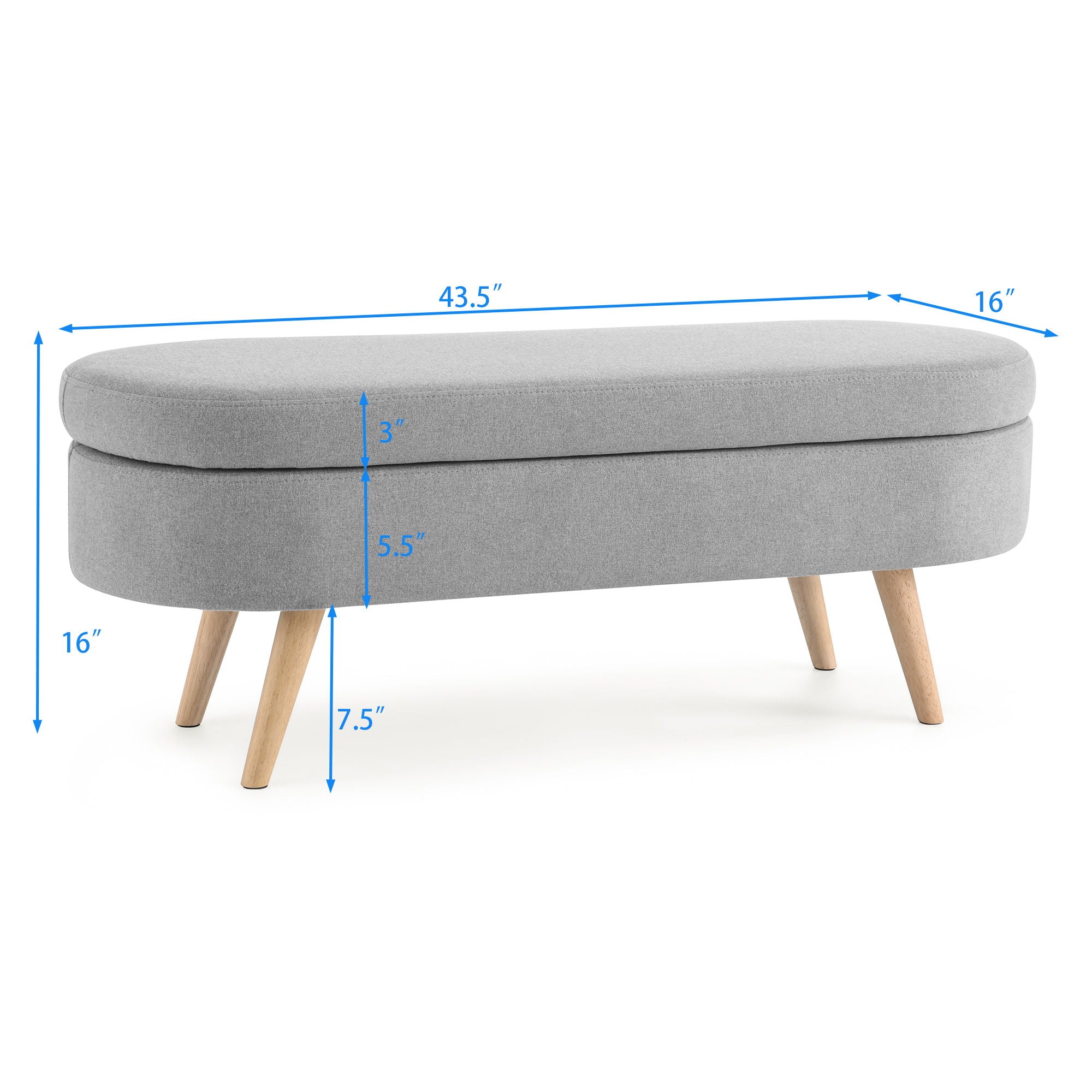 Ottoman Oval Storage Bench With Rubber Wood Legs Linen - Gray