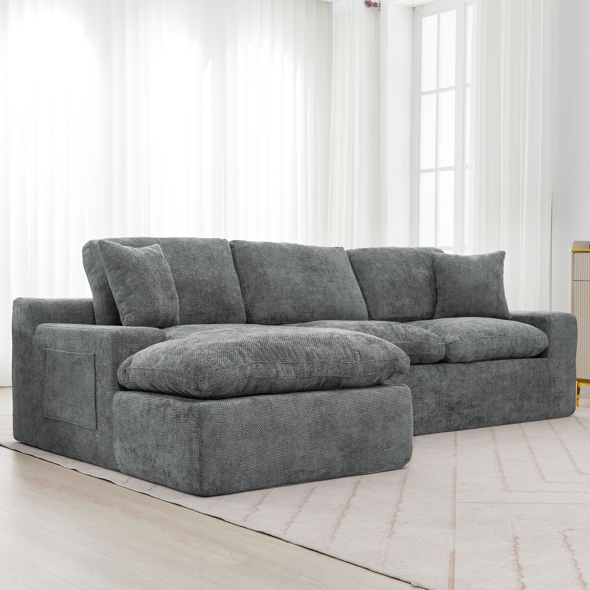 Cloud Sectional Sofa With Double Layer Cushion And Side Pockets, Free-Combined