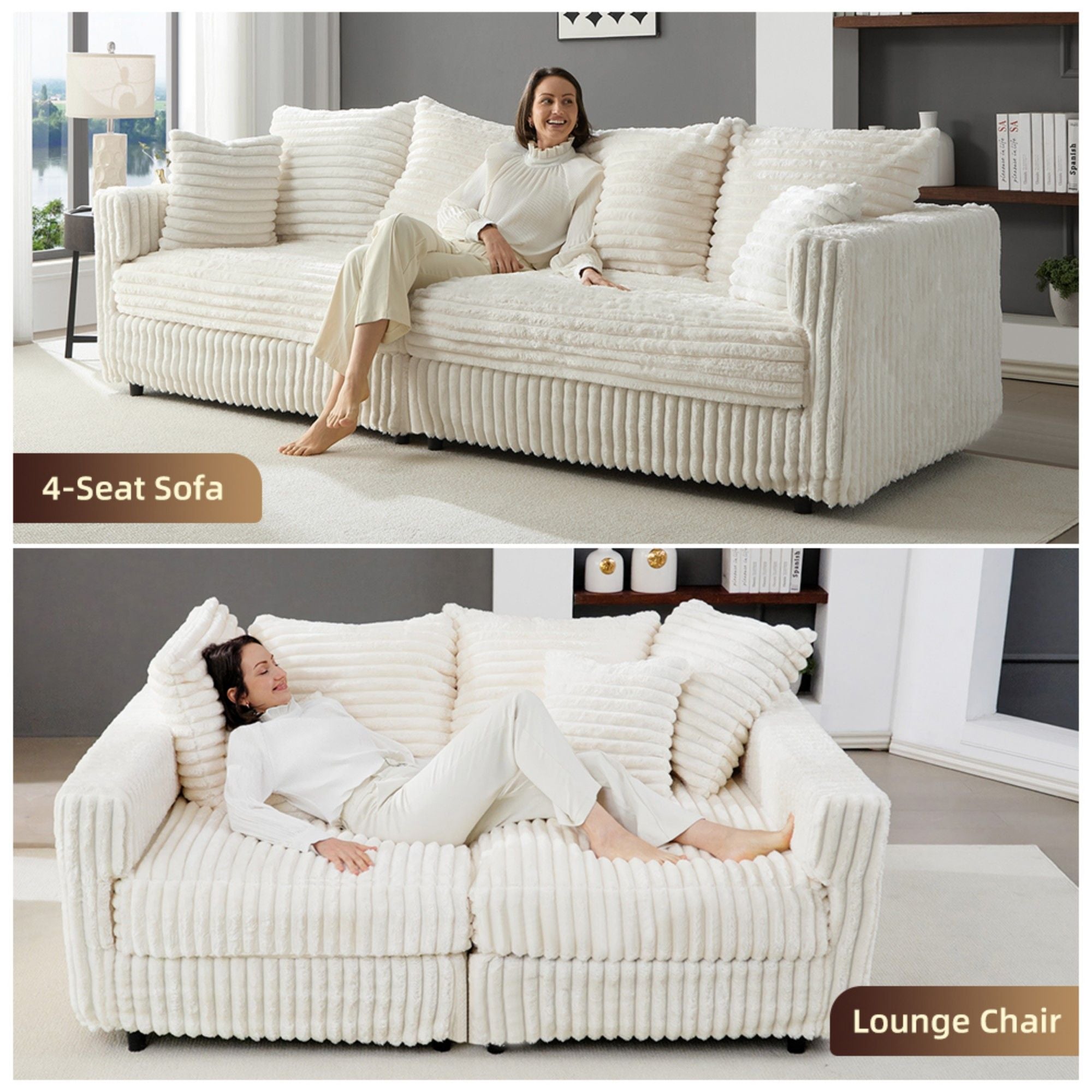 Modern Comfy Upholstered 4 Seat Sofa Cloud Couch,Deep Seat With Soft Pillows
