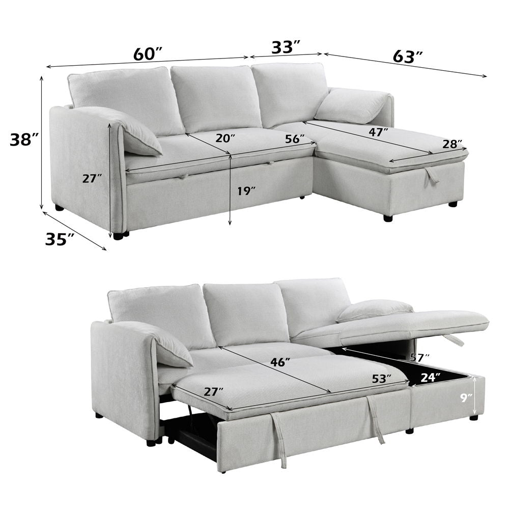 Yaroslav - Reversible Sectional Sofa With Sleeper & Storage - Cream Chenille