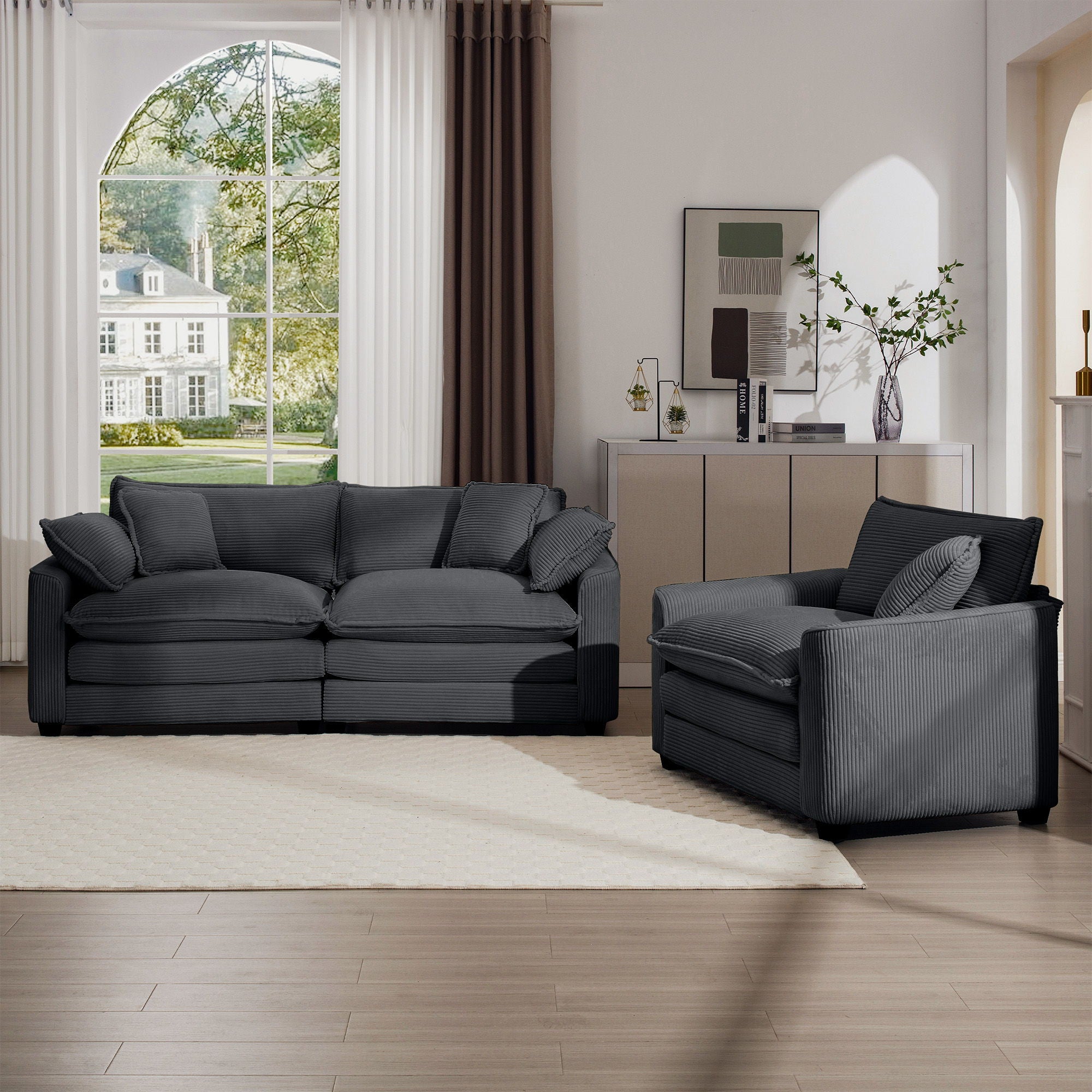 Elegant Corduroy Oversized Sectional Sofa Set With Deep Seats And Flexible Layout