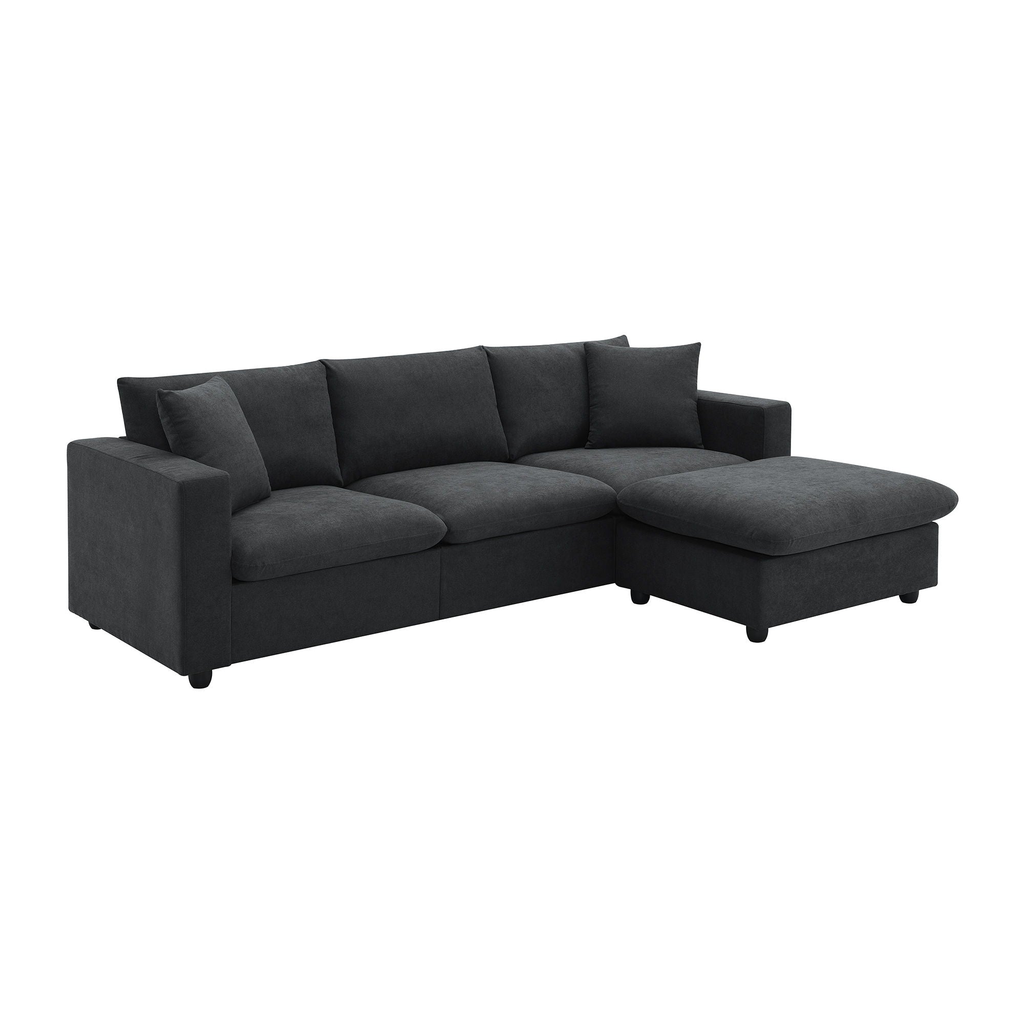Modern Sectional Sofa With Throw Pillows, Cloud L Shaped Couch Set With Wide 4 Seat Comfy Couch Set With Movable Ottoman
