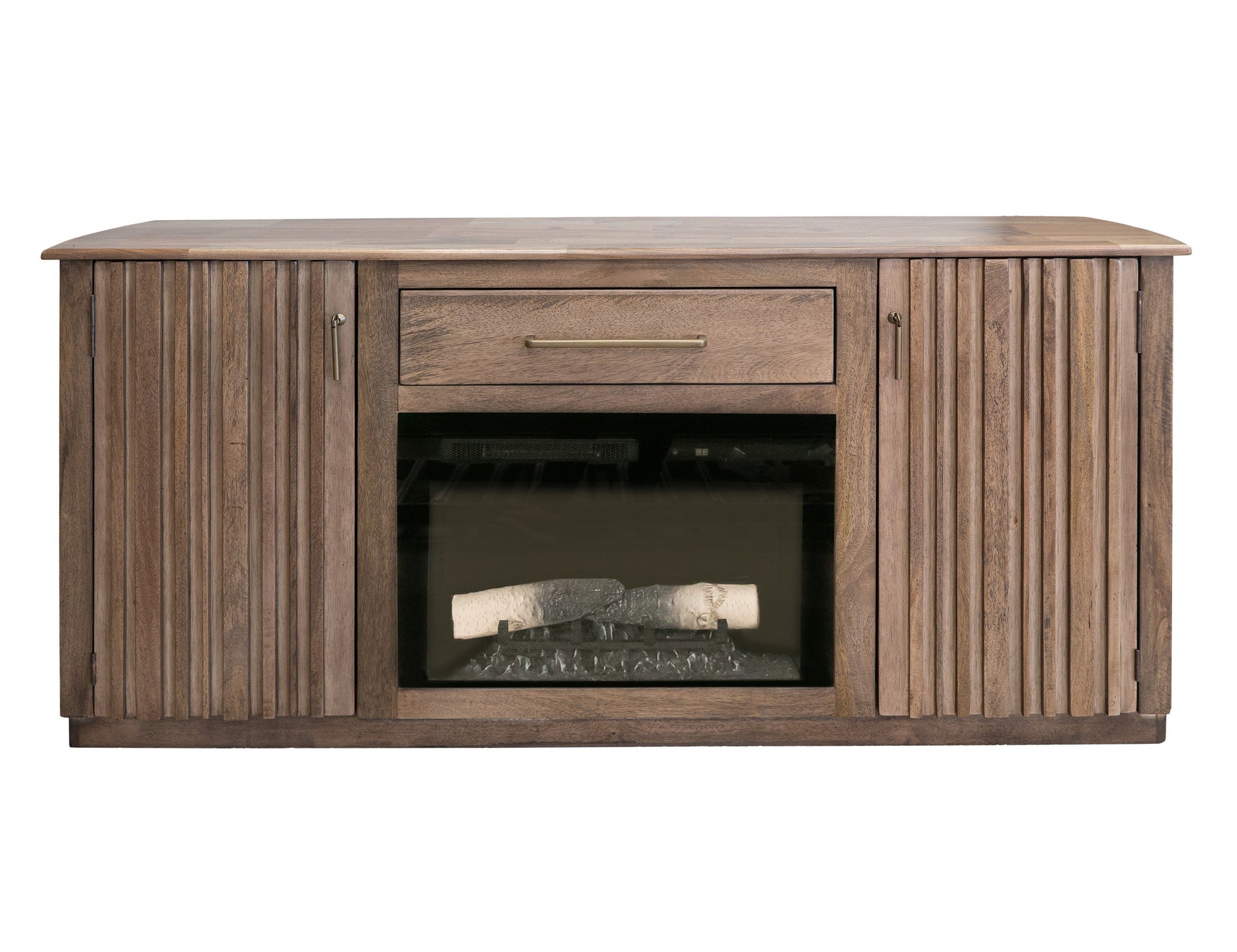 International Furniture Direct Mezquite - 1 Drawer 2 Doors Fireplace TV Stand 70 - Mezquite Brown | Meri Furniture