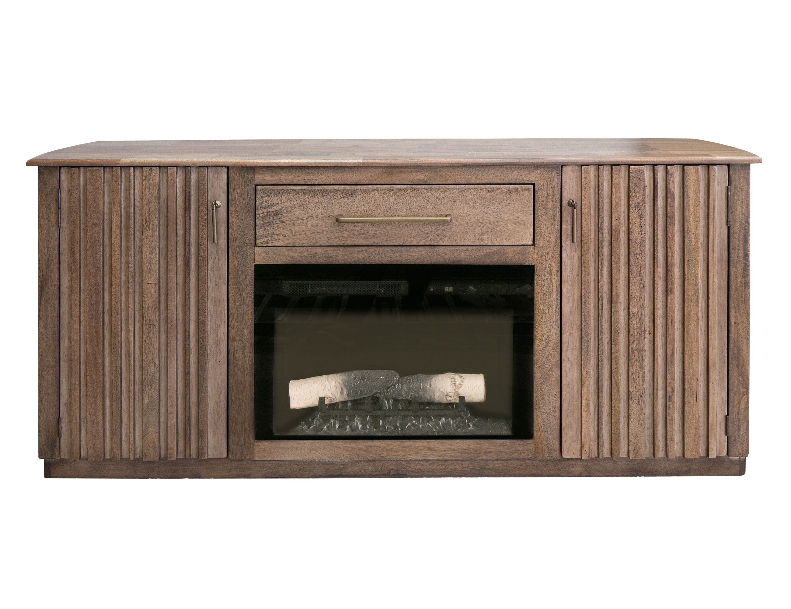 International Furniture Direct Mezquite - 1 Drawer 2 Doors Fireplace TV Stand 70 - Mezquite Brown | Meri Furniture