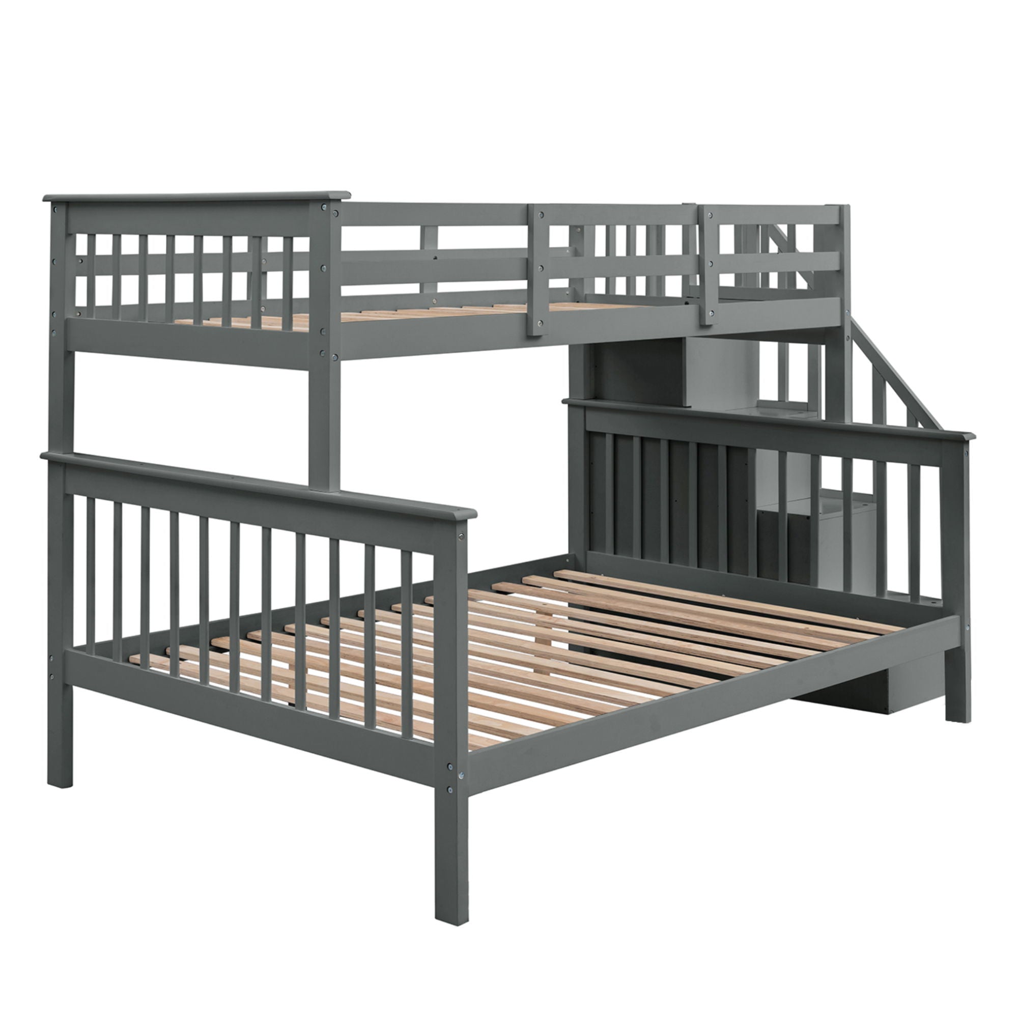 Stairway Bunk Bed With Storage And Guard Rail For Bedroom