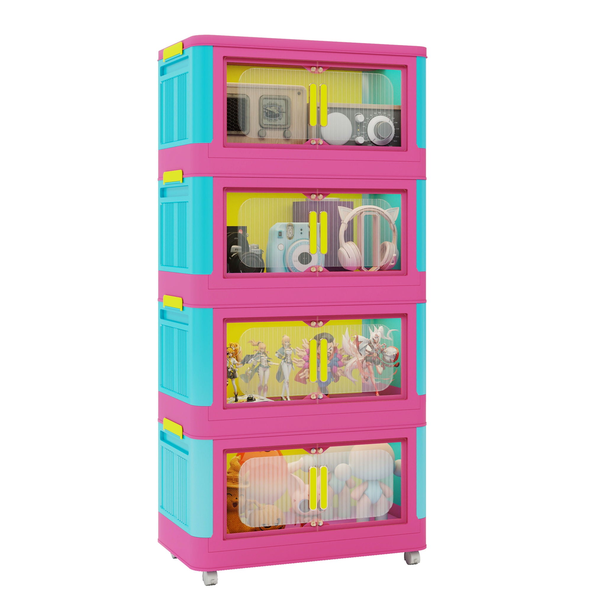 Folding Storage Cabinet With Magnetic Doors And Wheels