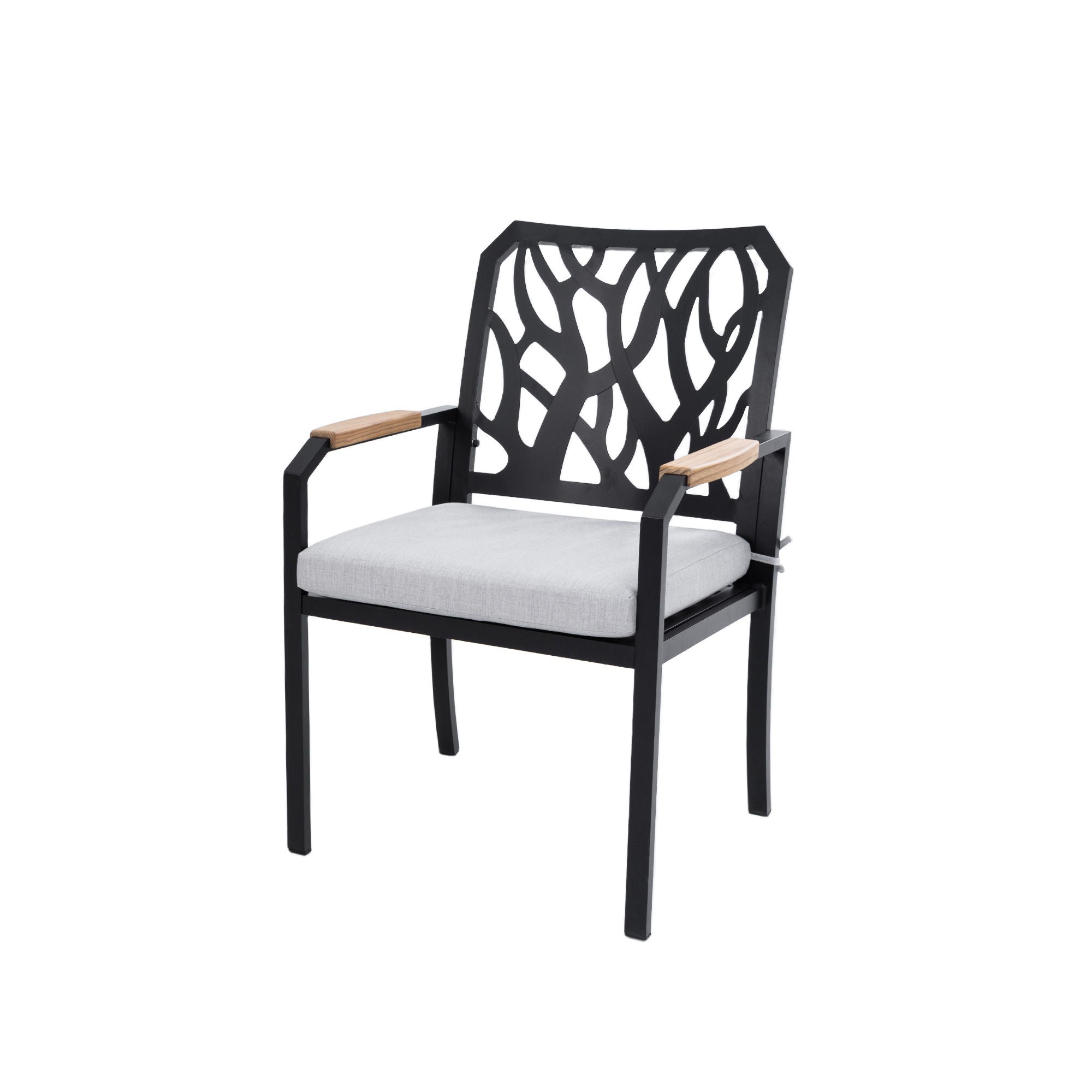 Outdoor Patio Stationary Dining Chairs With Outdoor Grade Sunbrella Cushions, Branch Like Backrest (Set of 2) - Bourbon Brown