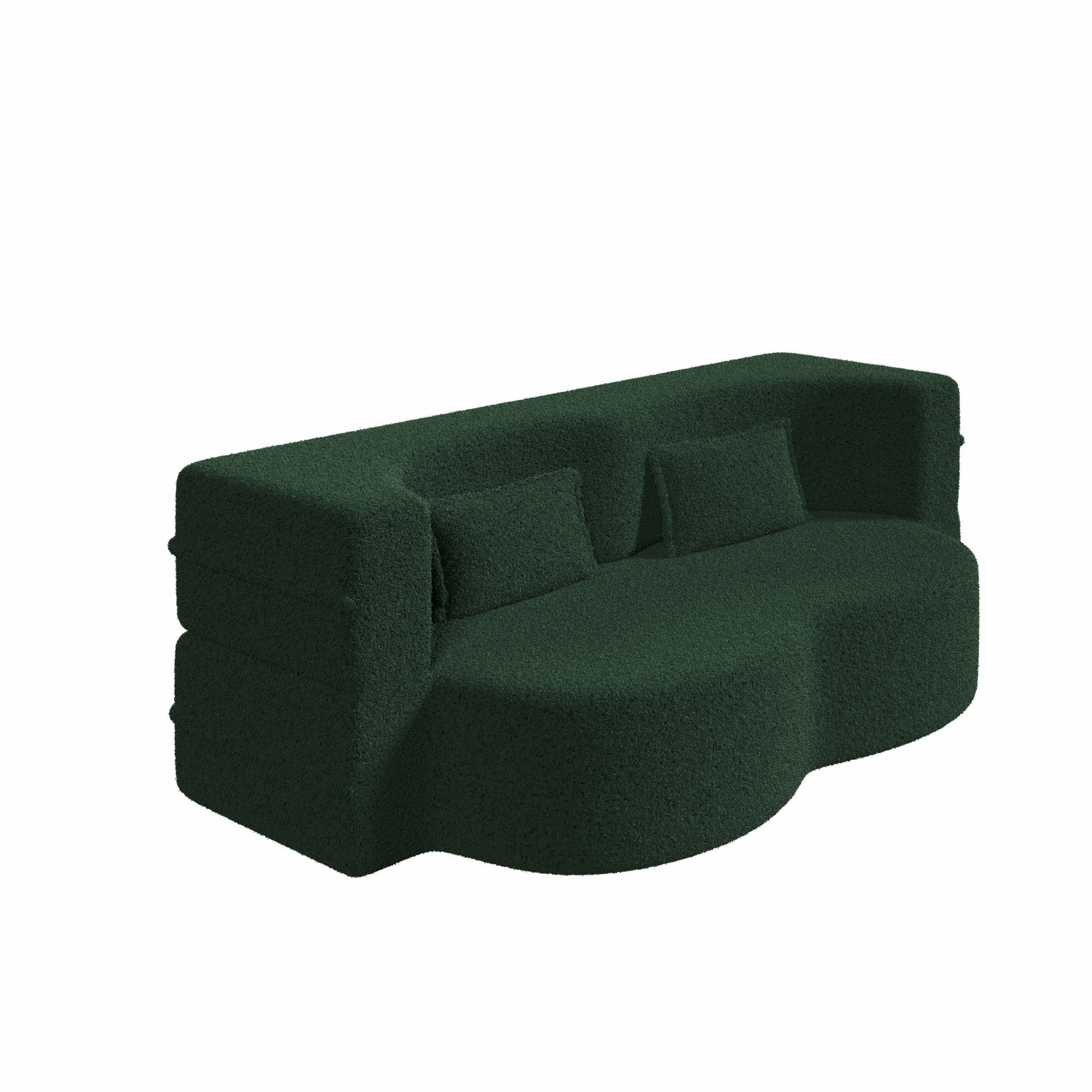 Modern Floor Sofa, With 2 Pillows, Convertible Teddy Fabric Foam Filled Bed
