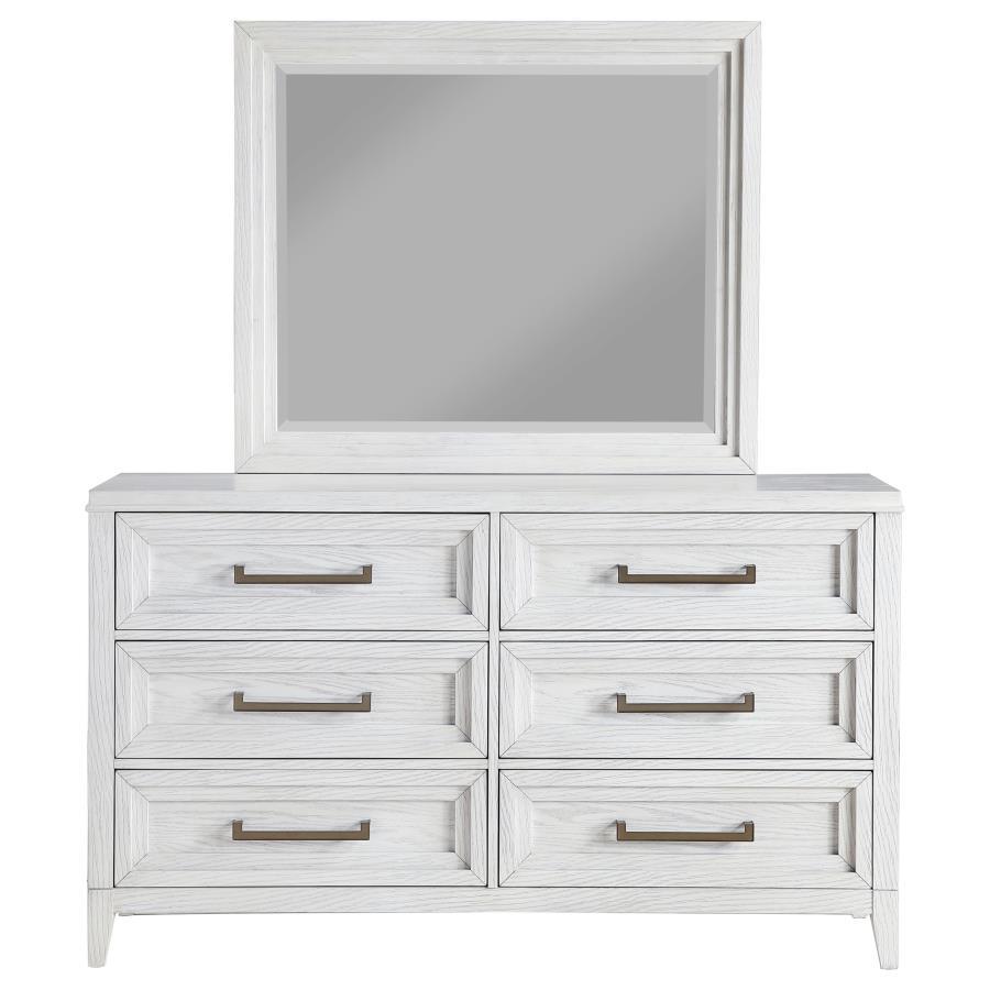 Coaster Fine Furniture Marielle - 6-Drawer Dresser With Mirror - Distressed White | Meri Furniture