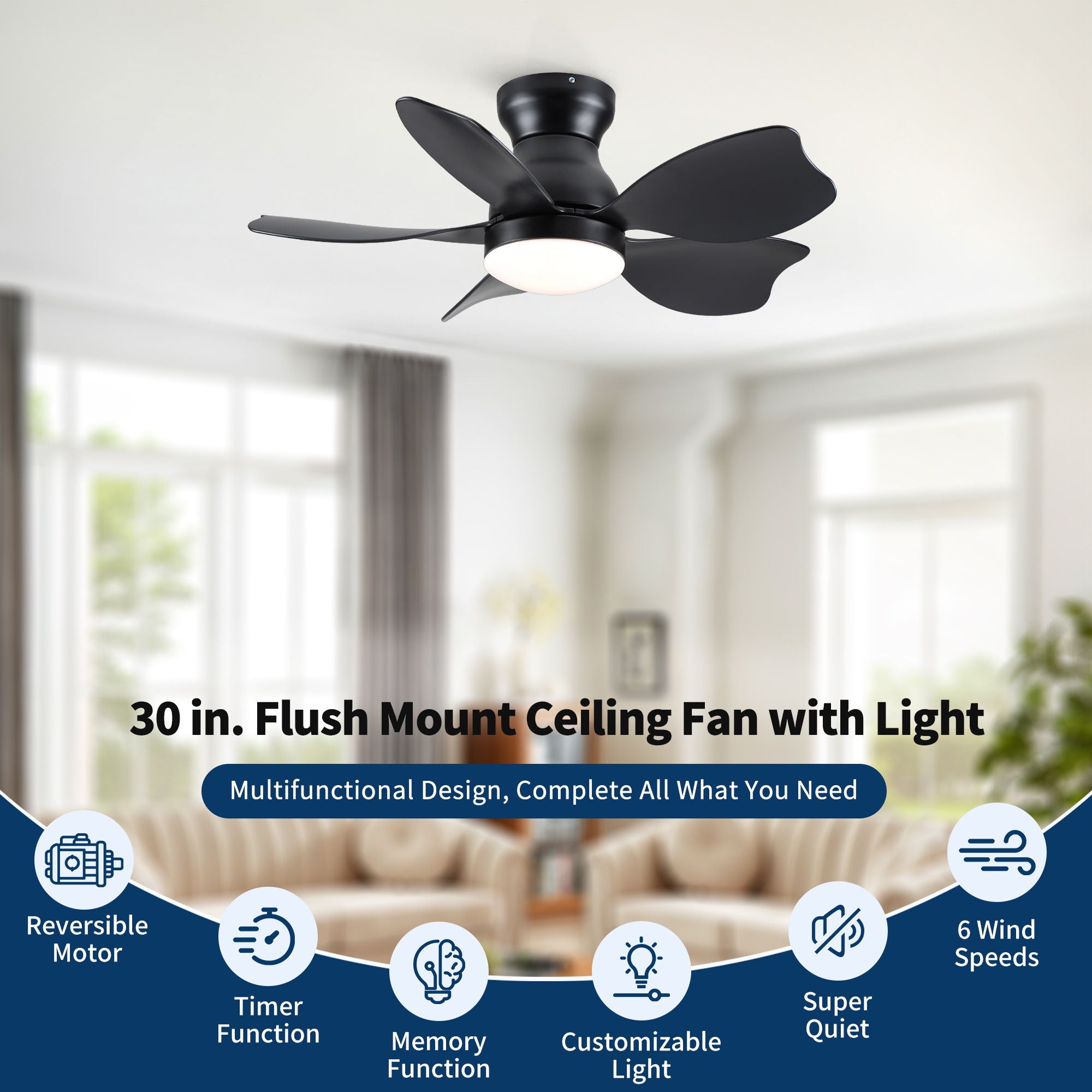 Low Profile Flush Mount Ceiling Fan With Light