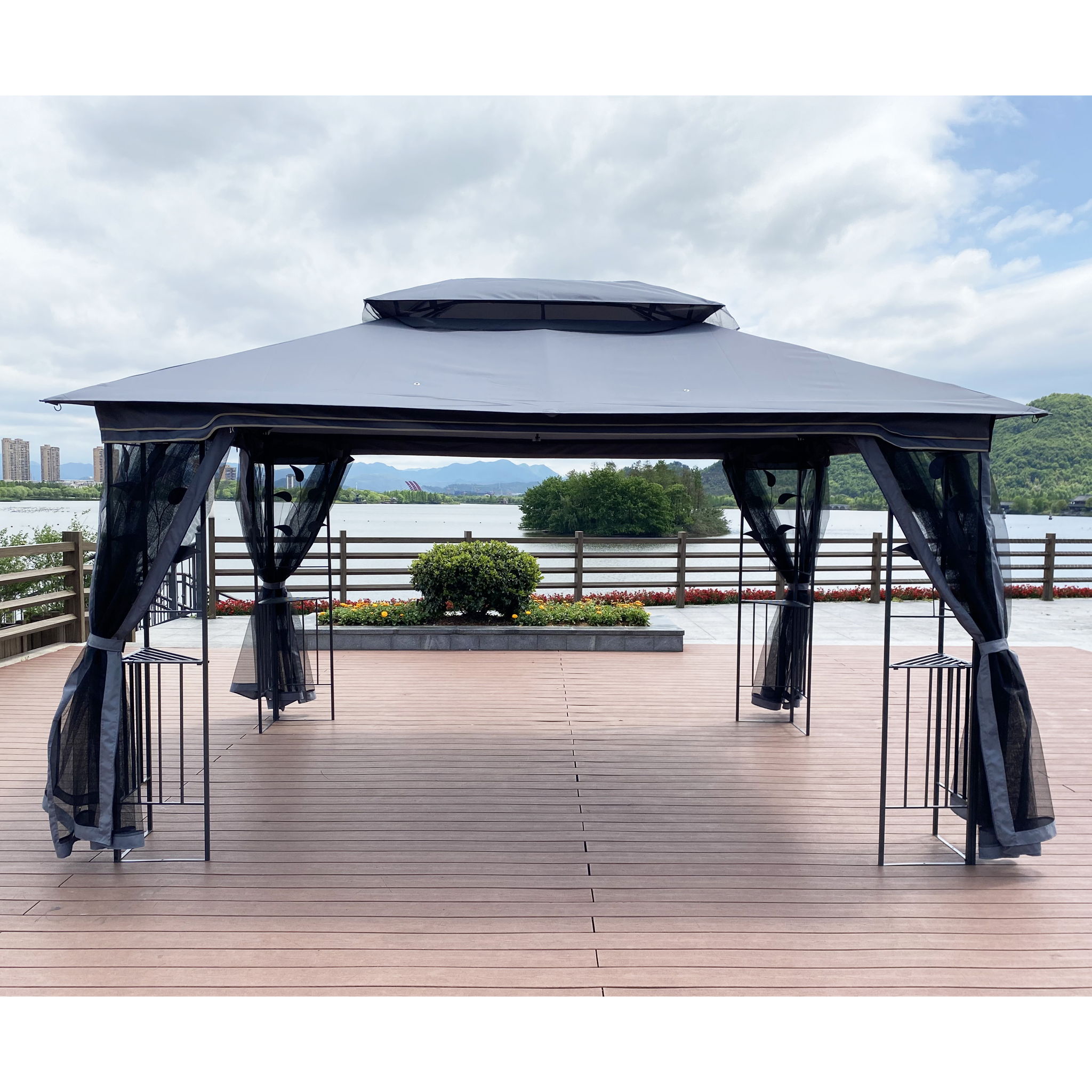 Patio Gazebo Tent With Ventilated Double Roof And Mosquito Net For Backyard Or Garden