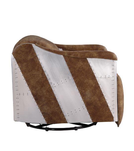 Qalurne - Power Motion Recliner With Swivel - Two Tone Mocha Top Grain Leather & Aluminum