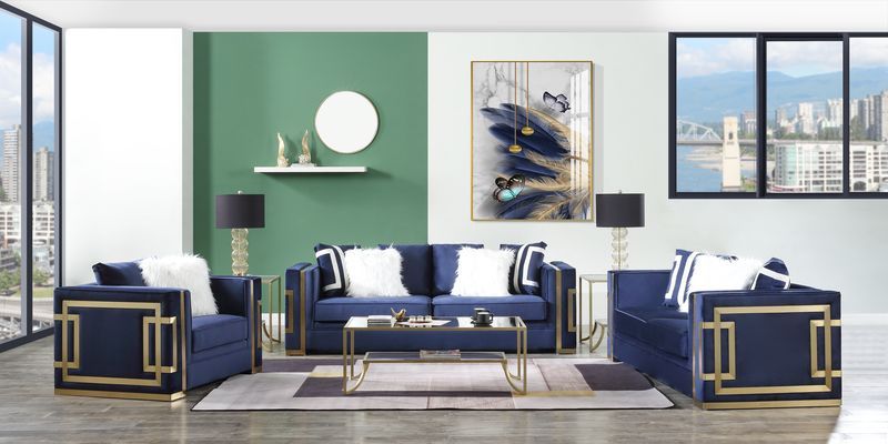 ACME Virrux - Sofa - Blue Velvet & Gold Finish | Meri Furniture