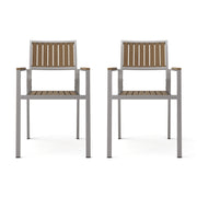 Stylish Modern Faux Wood & Aluminum Outdoor Dining Chairs, (Set of 2) - Natural