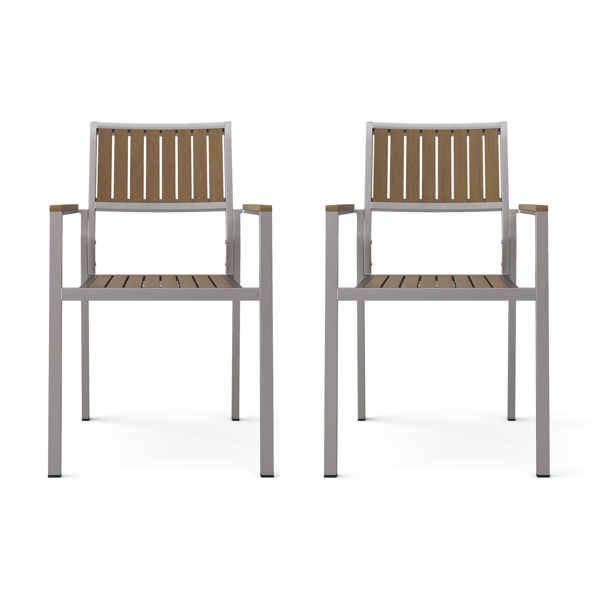 Stylish Modern Faux Wood & Aluminum Outdoor Dining Chairs, (Set of 2) - Natural