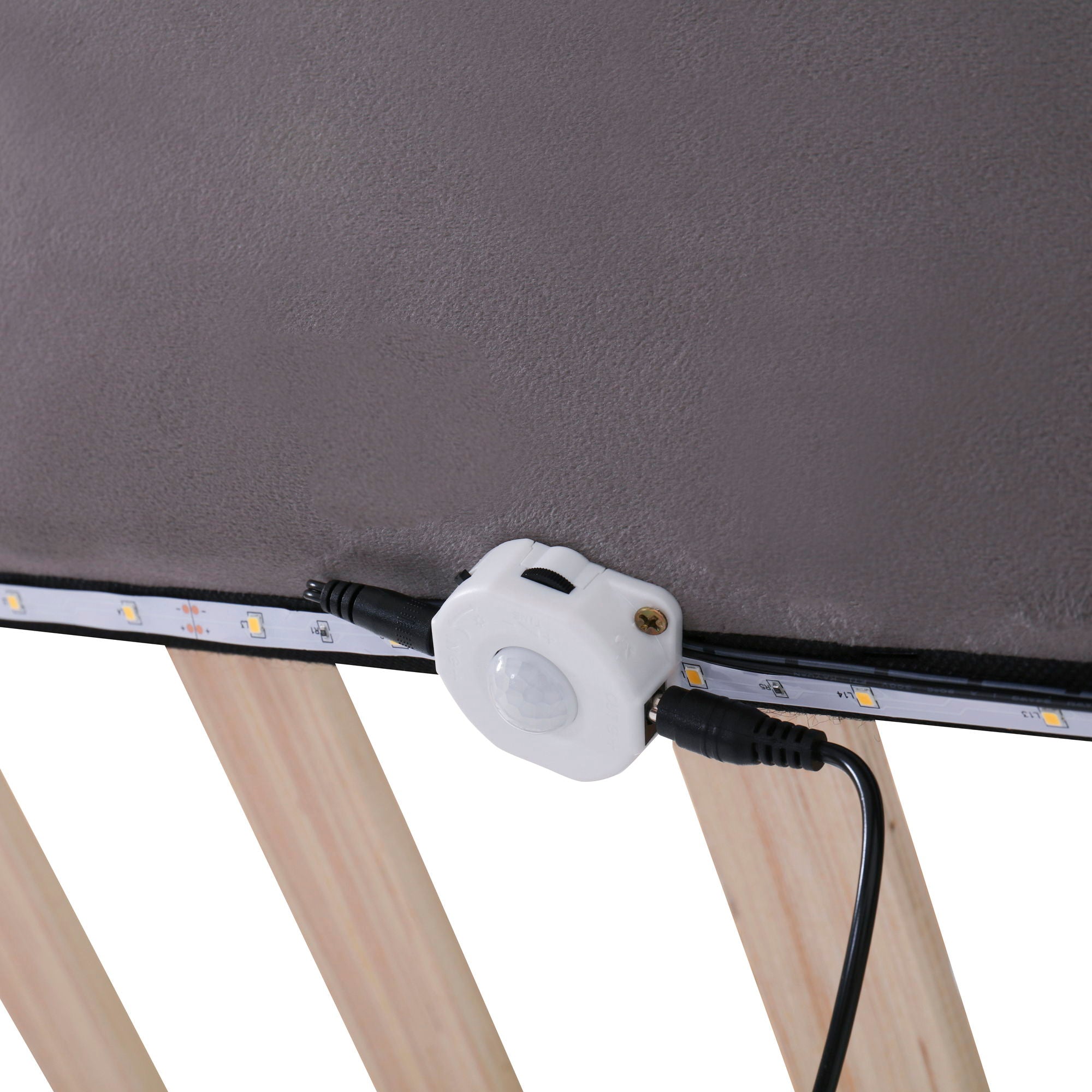 Upholstered Platform Bed With Sensor Light And 2 Large Backrests, With 2 Sets Of USB Port And Socket On Each Rear Bed Leg