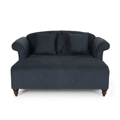 Upholstered Chaise Lounge & Scroll Arms, Turned Legs And 2 Pillows - Charcoal