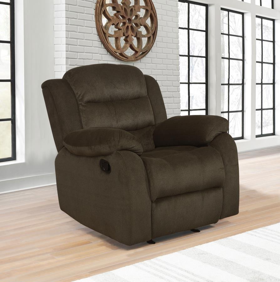 Coaster Fine Furniture Rodman - Upholstered Padded Arm Glider Recliner - Olive Brown | Meri Furniture