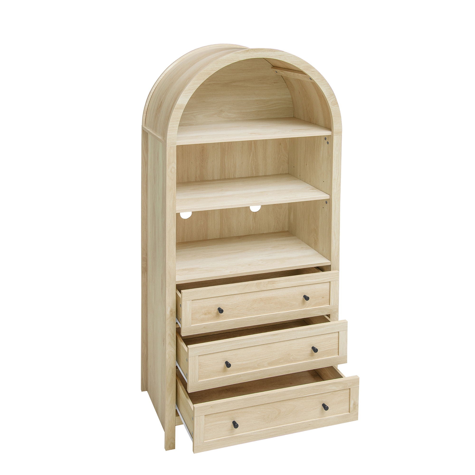 Arched Kitchen Pantry, Modern Farmhouse Wood Kitchen Storage Cabinets, Arched Storage Display Cabinet With Adjustable Shelves, Versatile Cupboard For Kitchen, Dining Room, Living Room - Natural