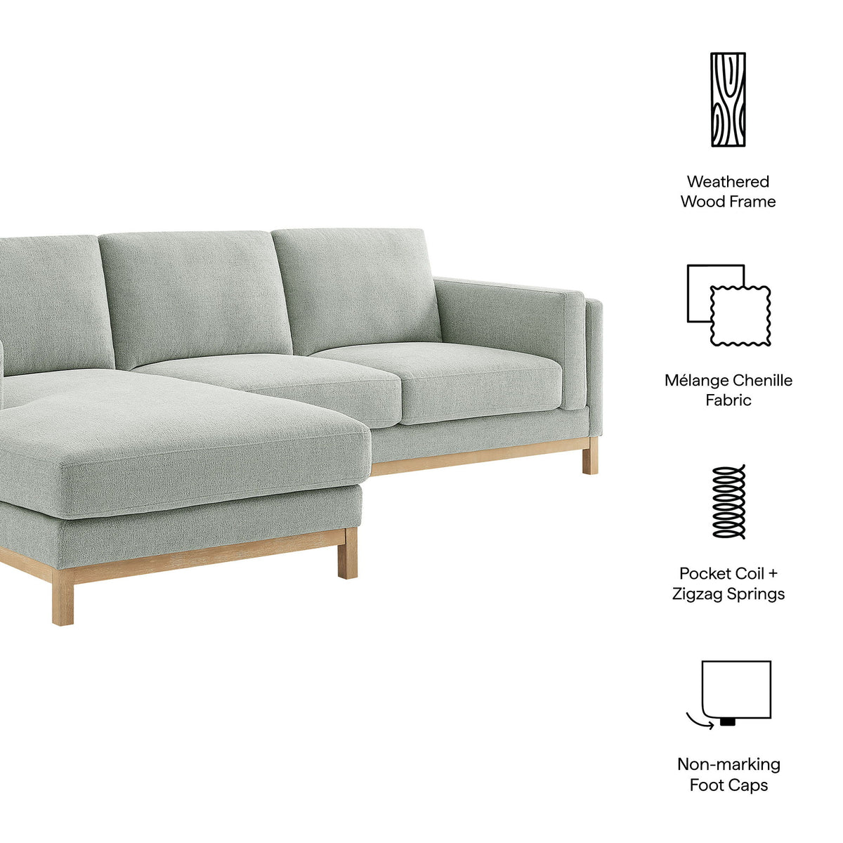 Roscoe Left-Facing Fabric Sectional Sofa with Chaise by Modway