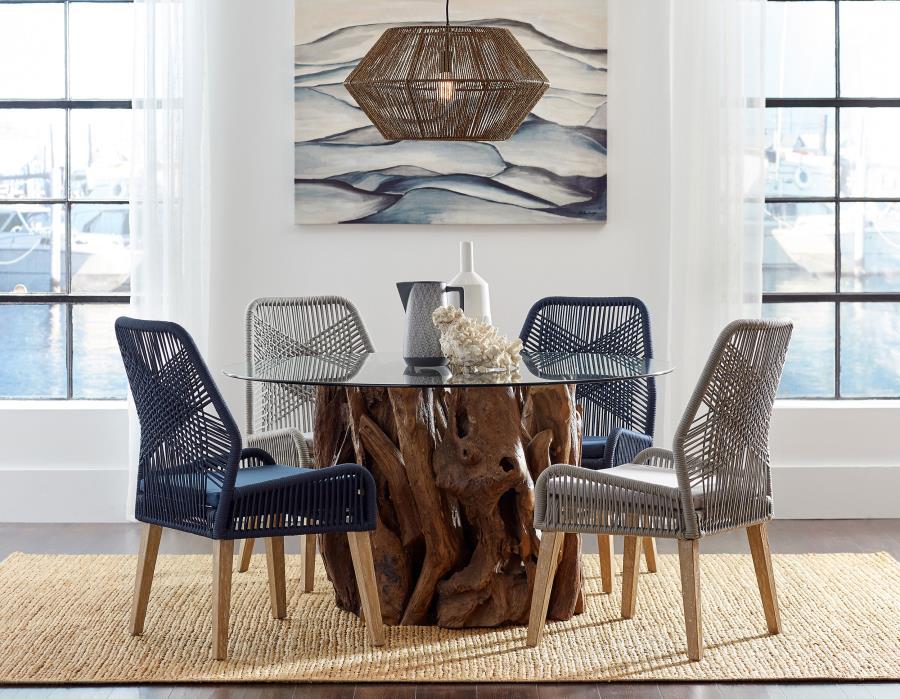 Coaster Fine Furniture Asbury - Round Glass Top Dining Table - Teak Brown | Meri Furniture