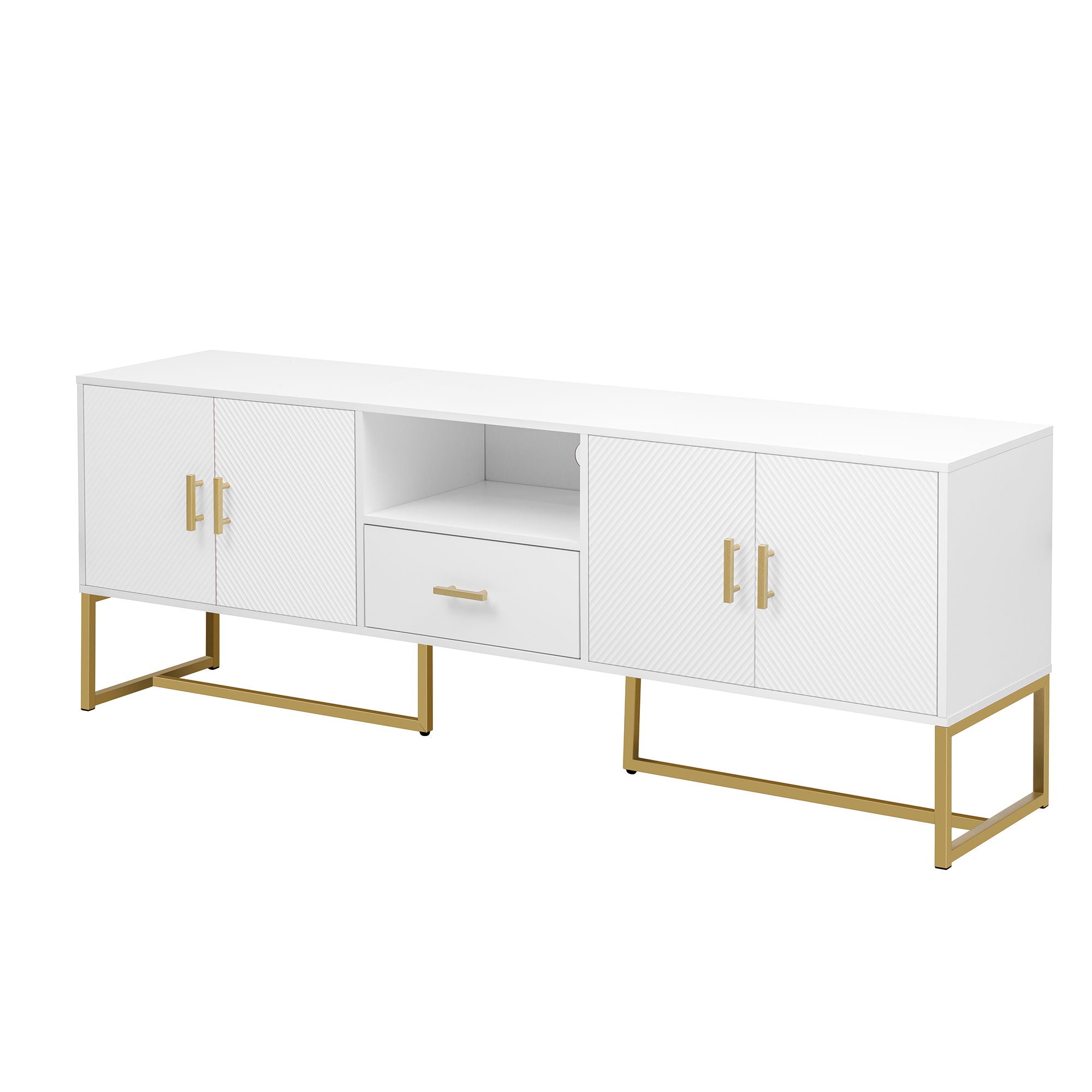 TV Cabinet With 1 Drawer, 2 Cabinets, Handles And Anti-Tip Device