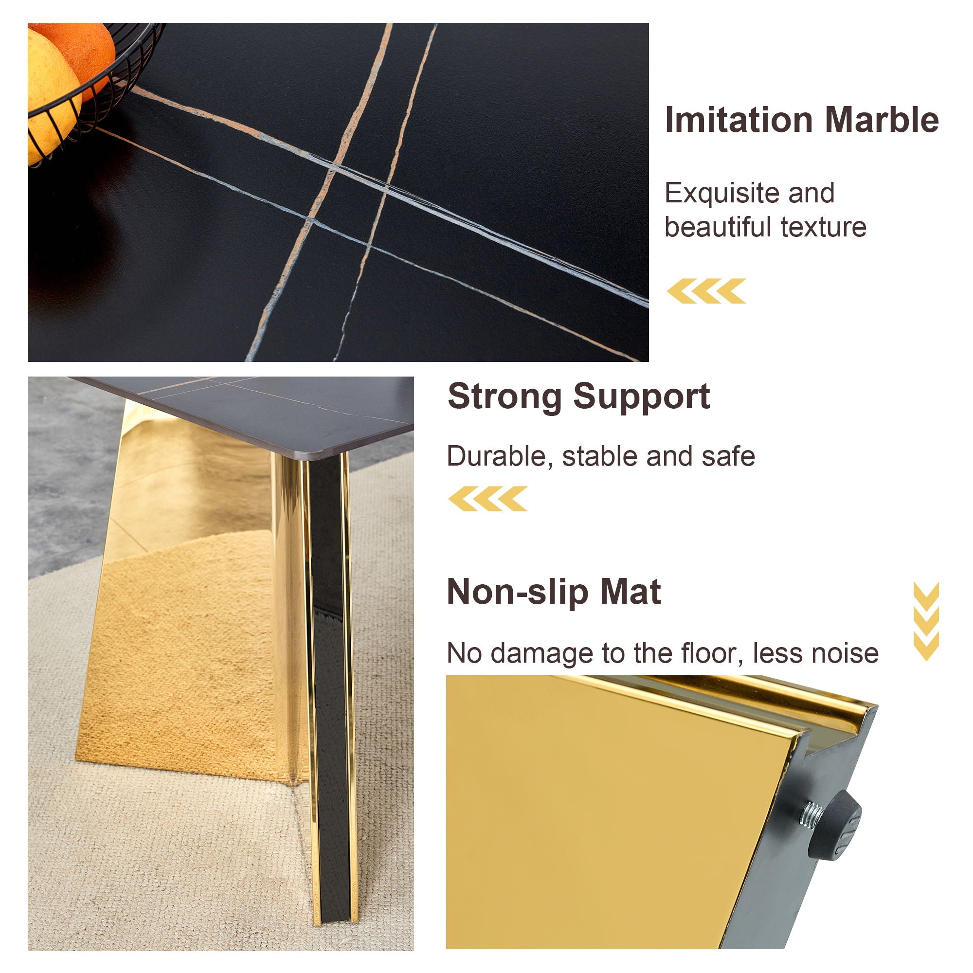 Marble Patterned Slab Dining Table With Steel Butterfly Legs